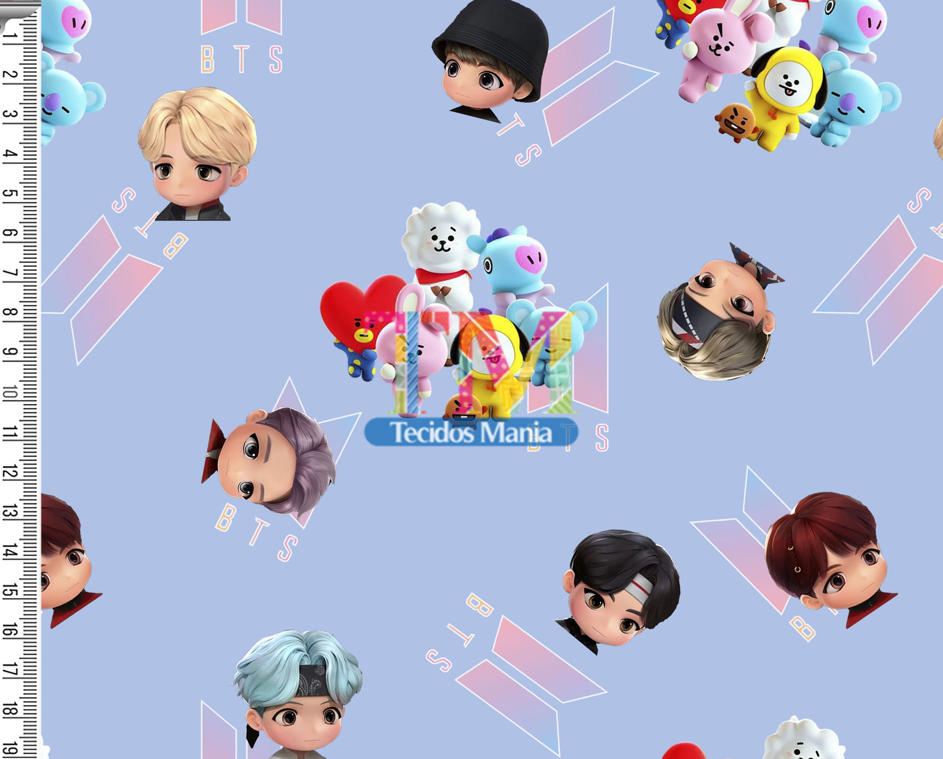 Sintético doll estampado - BTS - funko - fundo azul