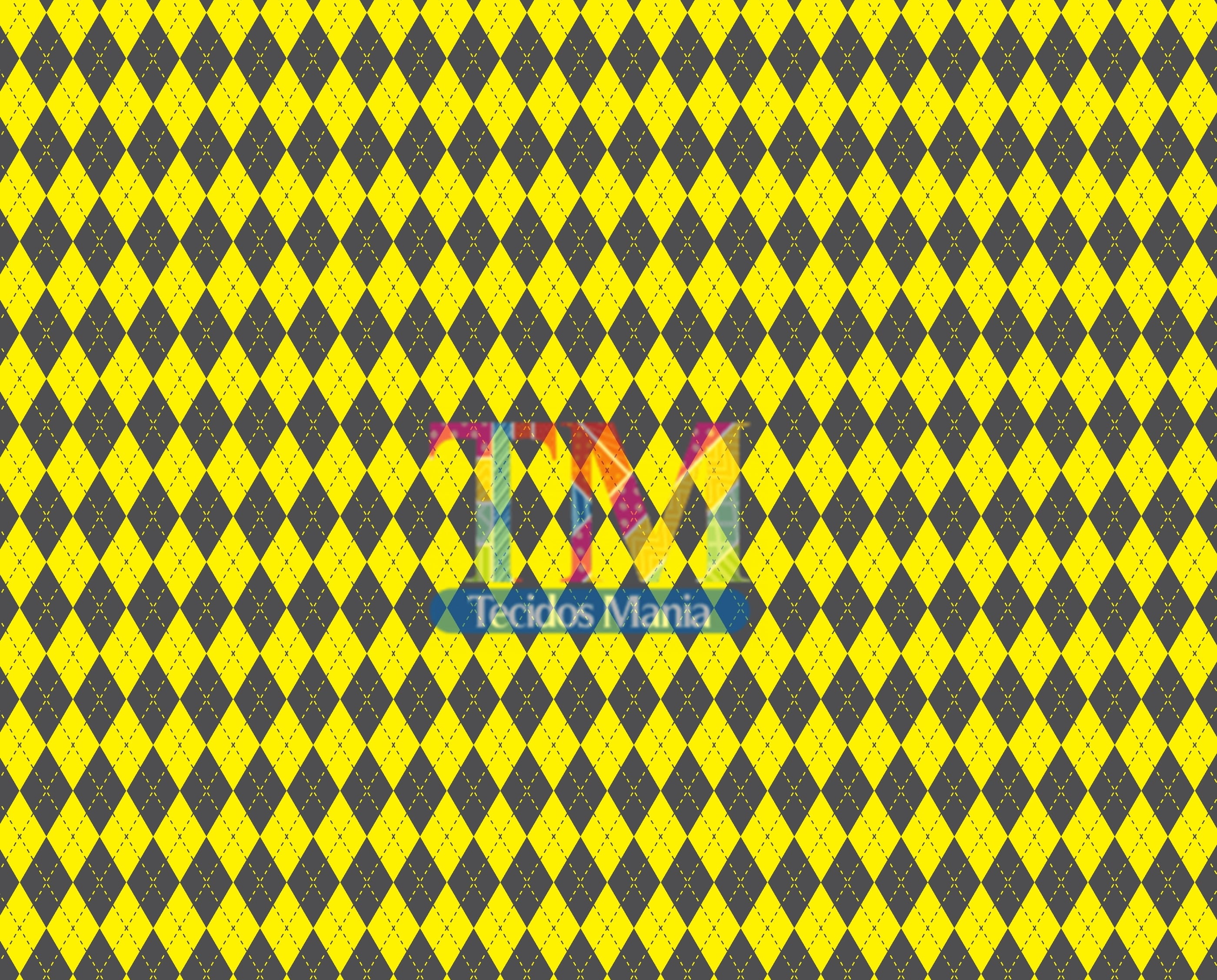 Sintético doll estampado - Harry Potter - Xadrez - amarelo com cinza 