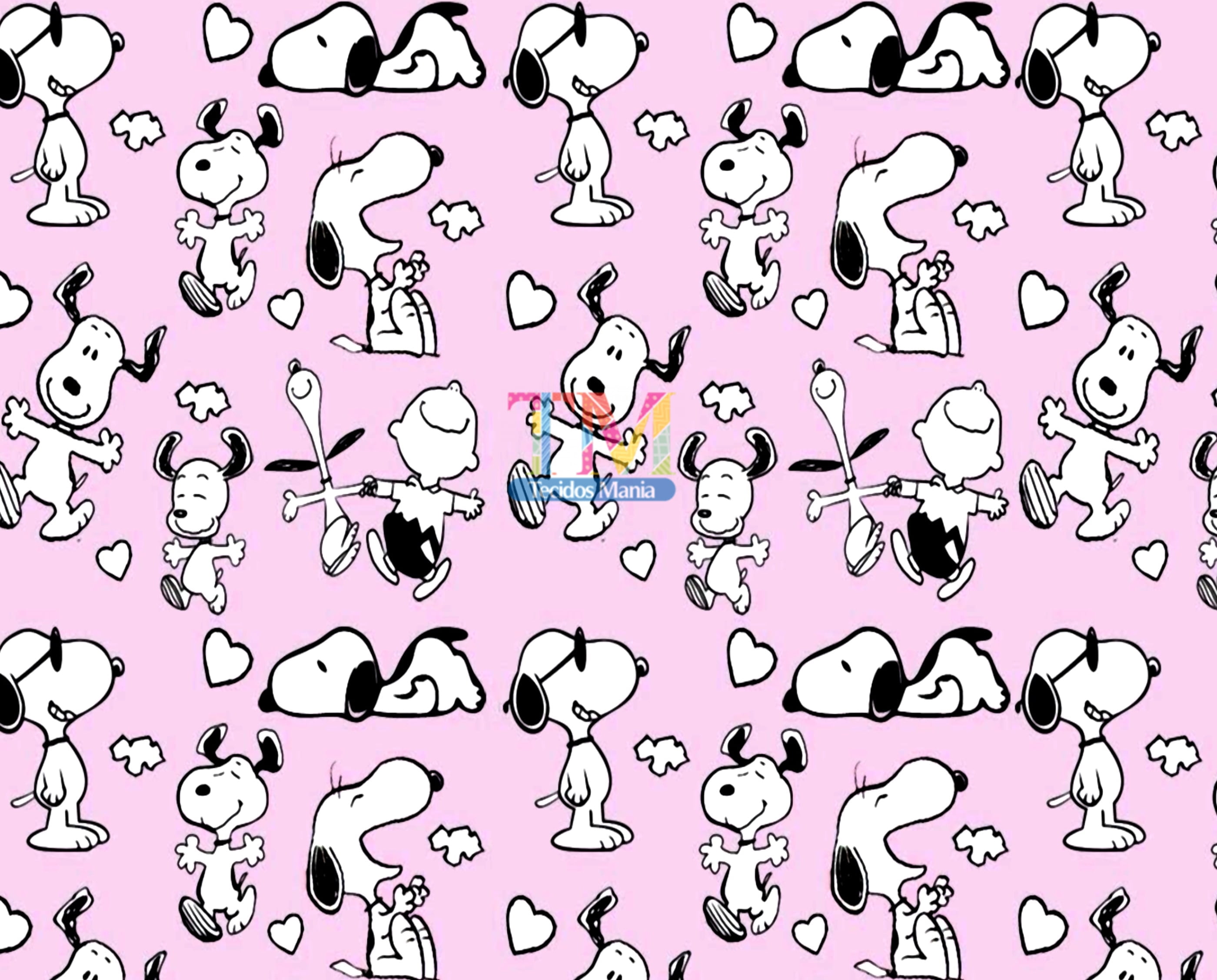 Sintético doll estampado - Snoopy - Fundo Rosa 