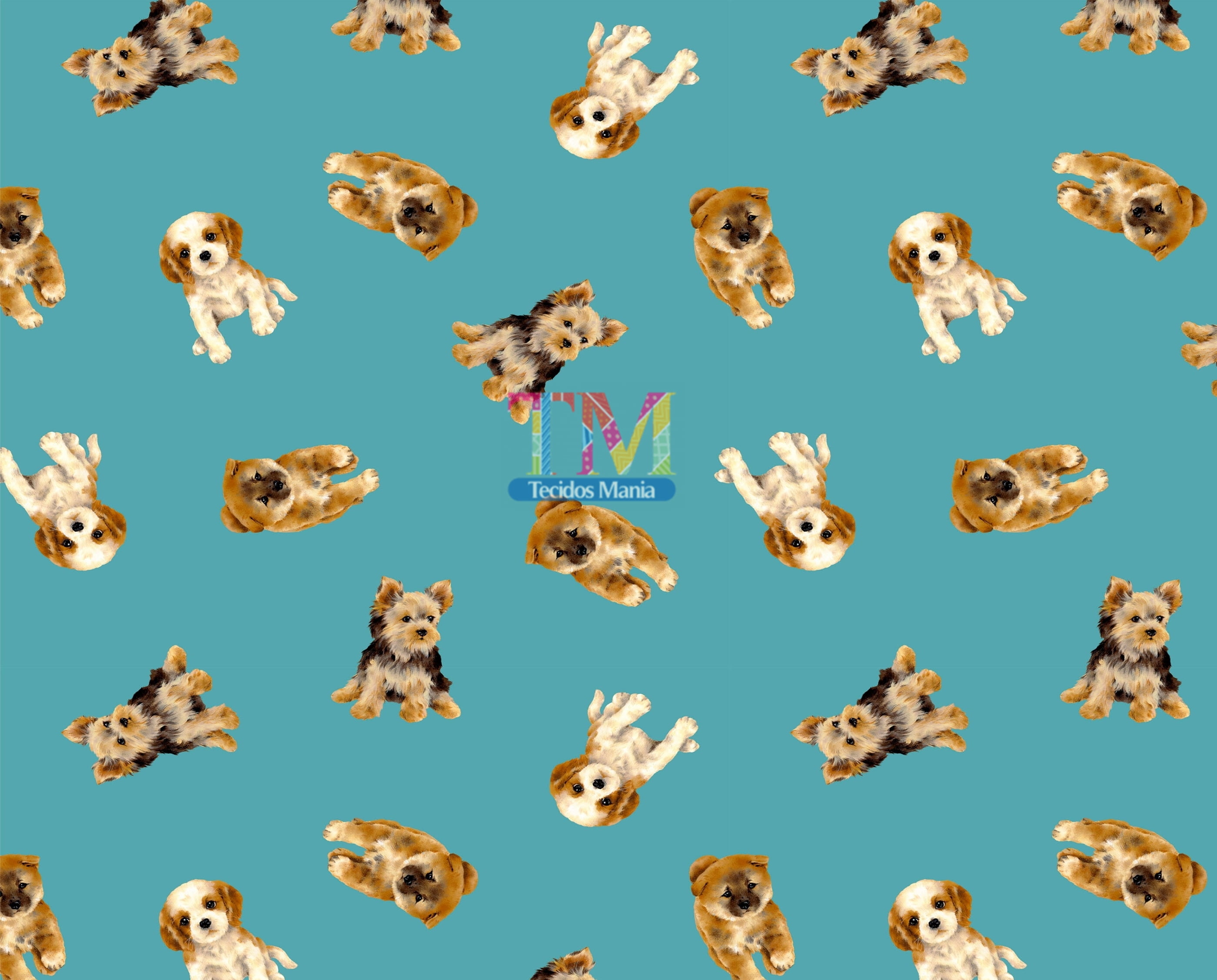 Sintético doll estampad - Baby Dogs - Fundo azul 