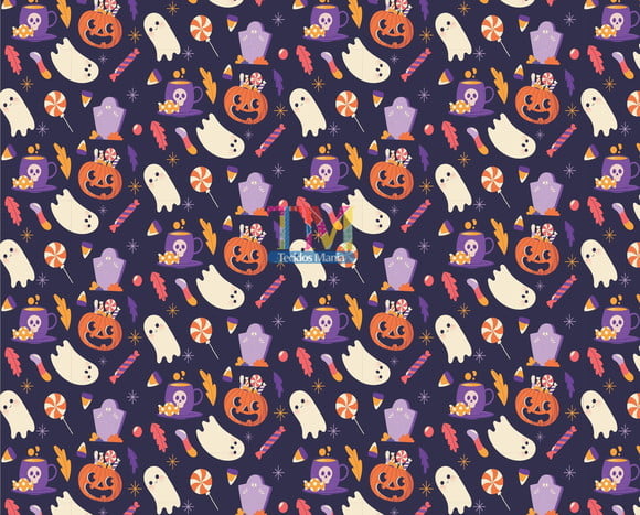 Sintético doll estampado - Halloween - Fundo roxo 