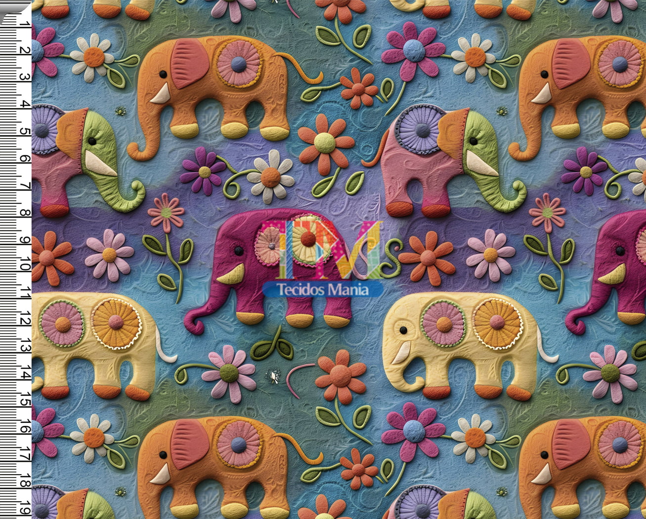 Tecido tricoline, microfibra ou gabardine estampado - Elefante - 3D