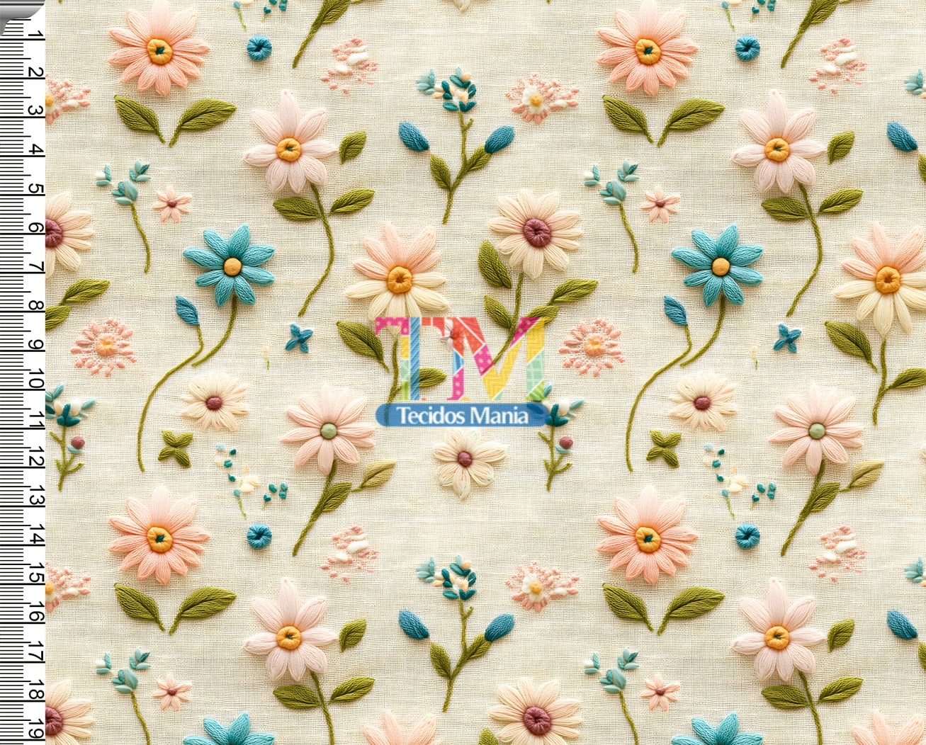 Tecido tricoline, microfibra ou gabardine estampado - Floral - Gabi - 3D