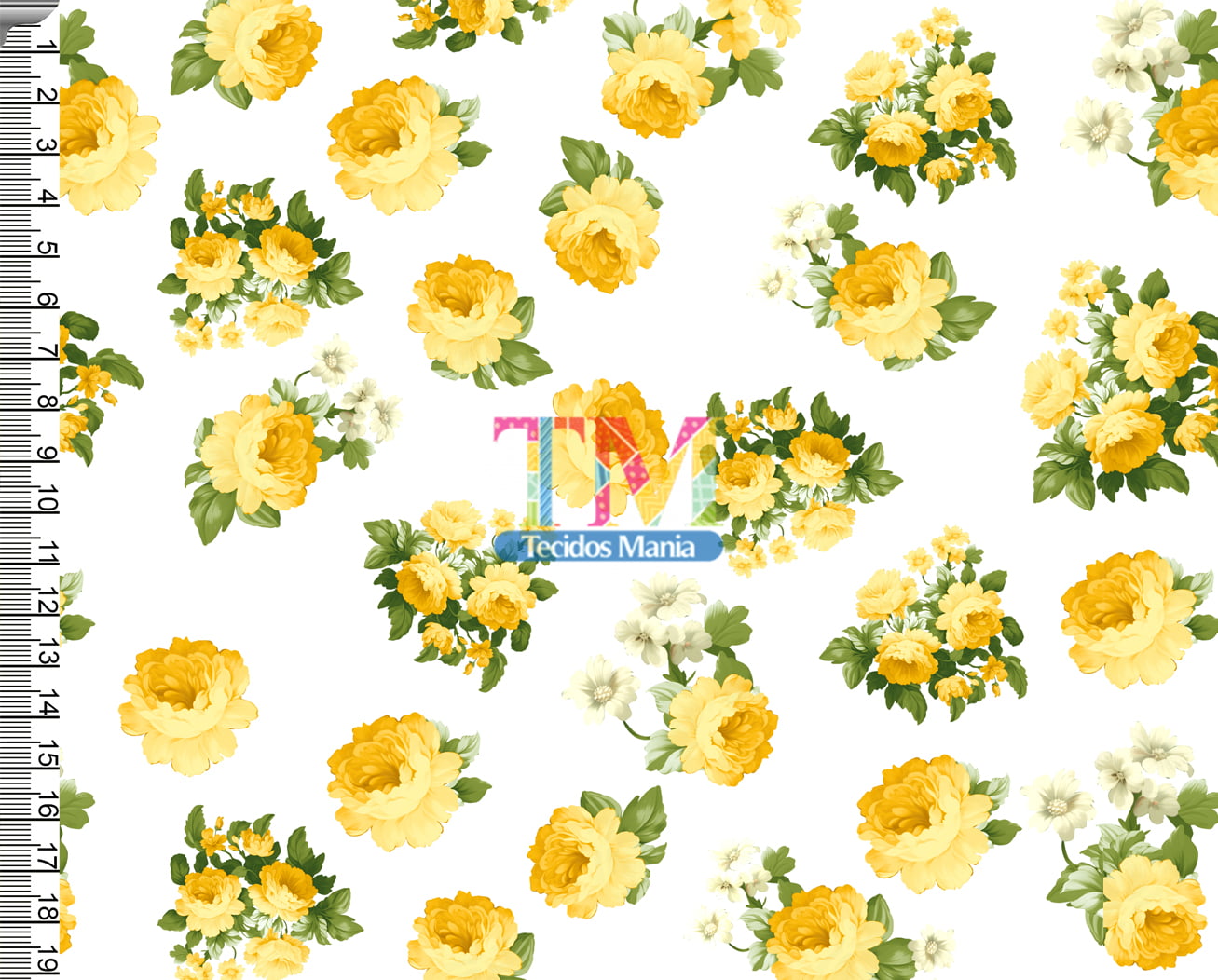 Tecido tricoline, microfibra ou gabardine estampado - Floral - Manu - Amarelo