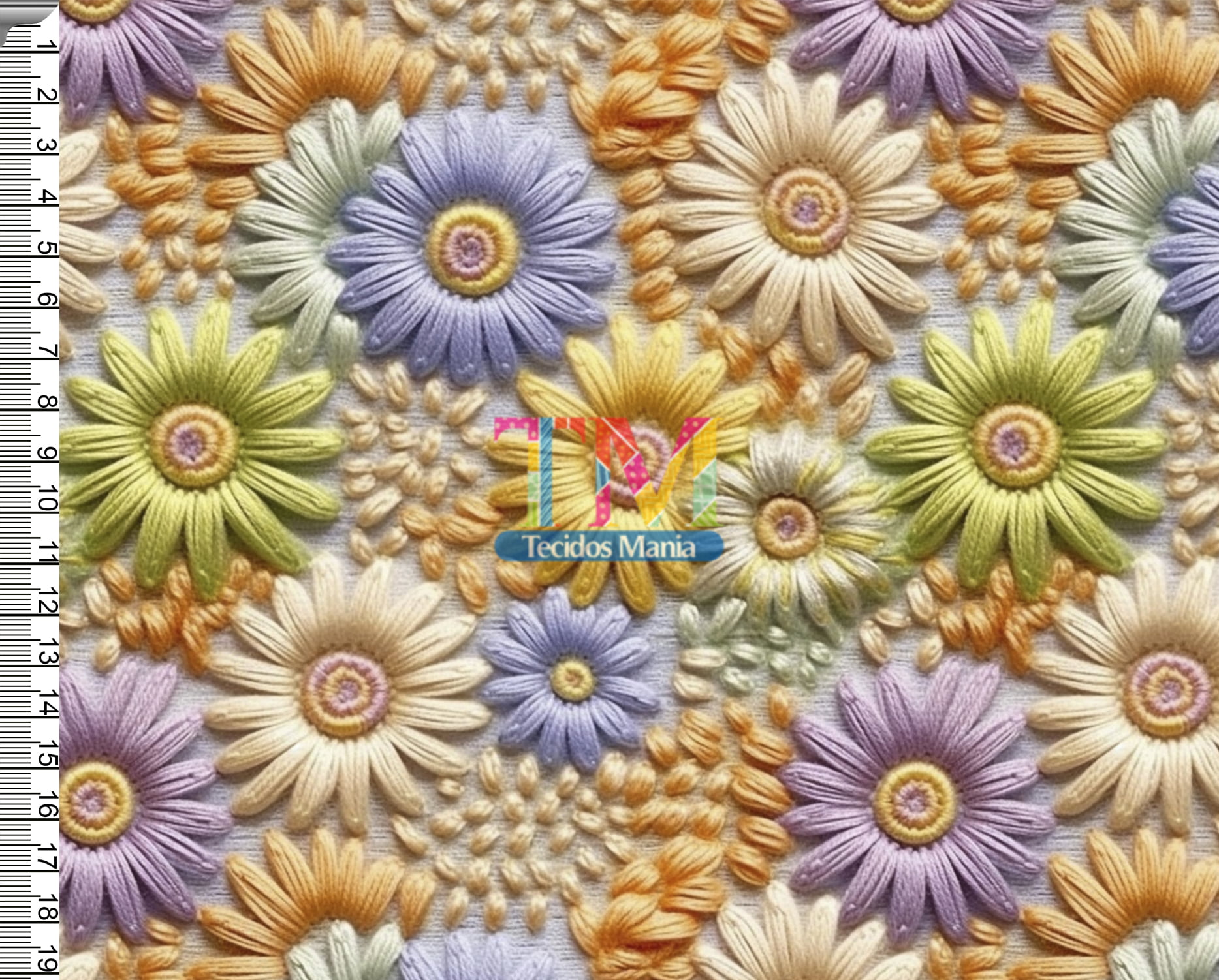 Tecido tricoline, microfibra ou gabardine estampado - Floral - margot - bordado - 3D   