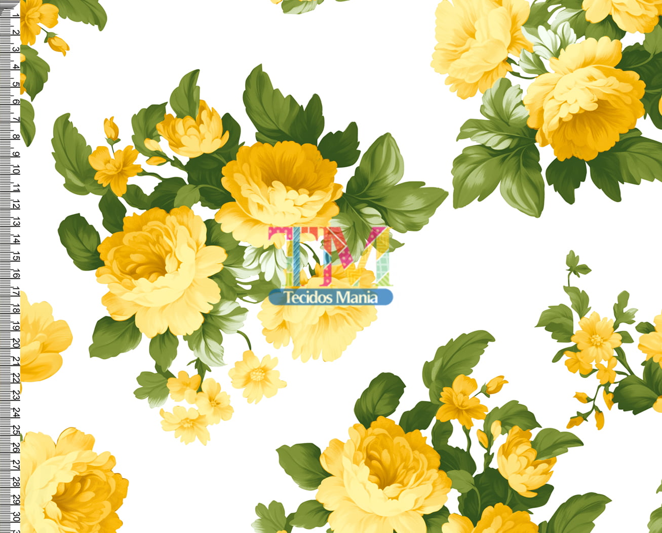 Tecido tricoline, microfibra ou gabardine estampado - Floral - Verona - Amarelo