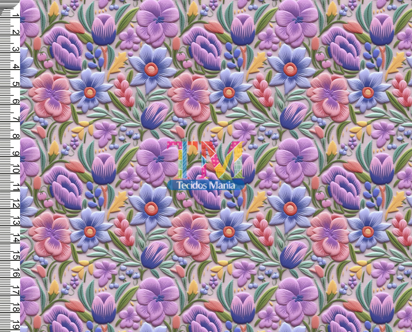 Tecido tricoline, microfibra ou gabardine estampado - Floral - violeta - 3D   