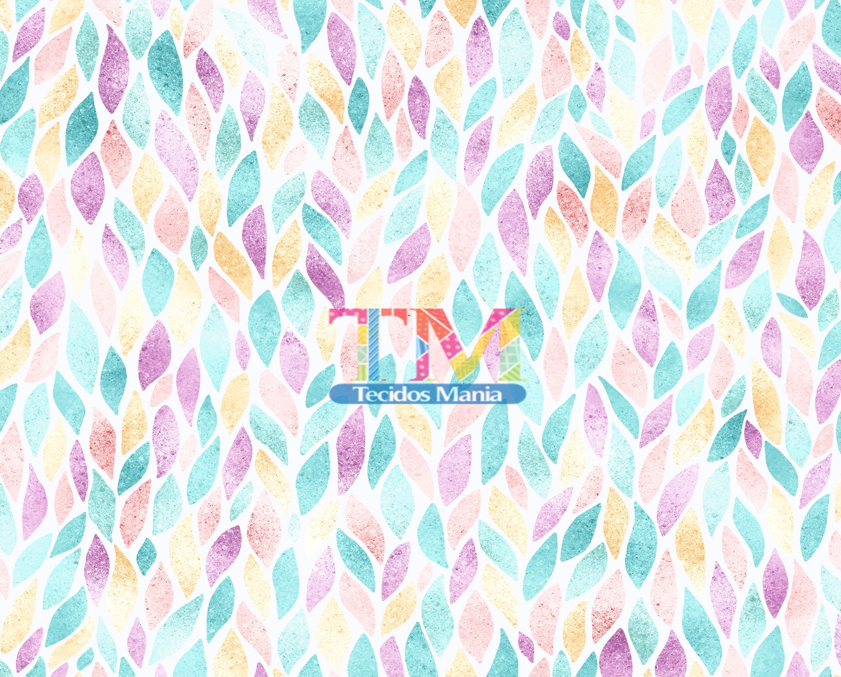 Tecido tricoline, microfibra ou gabardine estampado - Folhas coloridas - Tiffany - rosa e amarela 