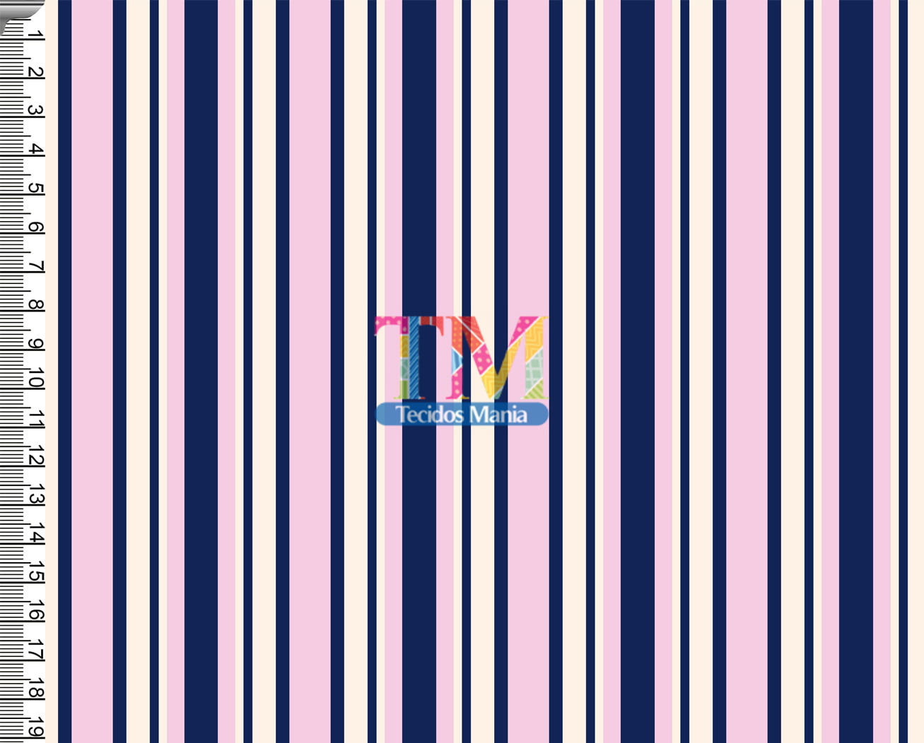 Tecido tricoline, microfibra ou gabardine estampado - Listrado - Verona -  azul marinho e rosa