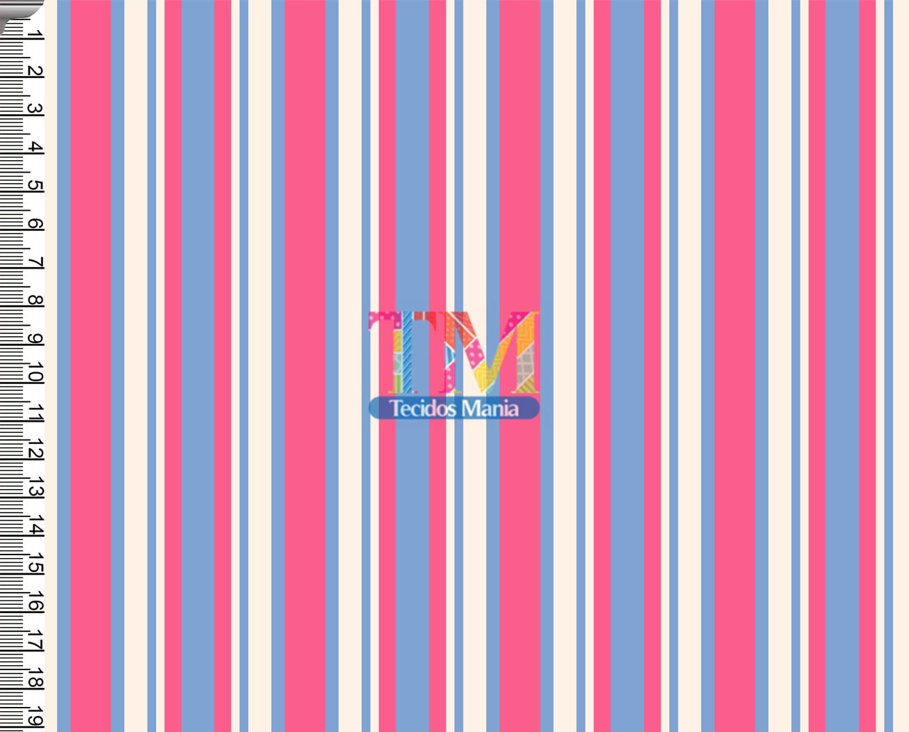 Tecido tricoline, microfibra ou gabardine estampado - Listrado - Verona -  azul vintage e rosa