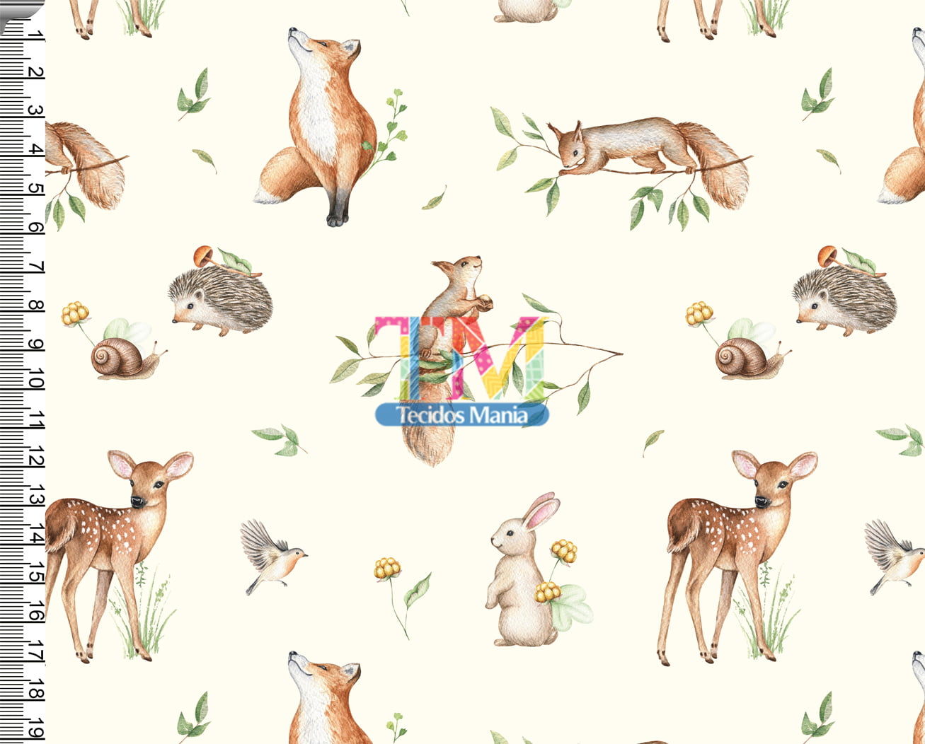 Tecido Soft estampado - Animais da floresta