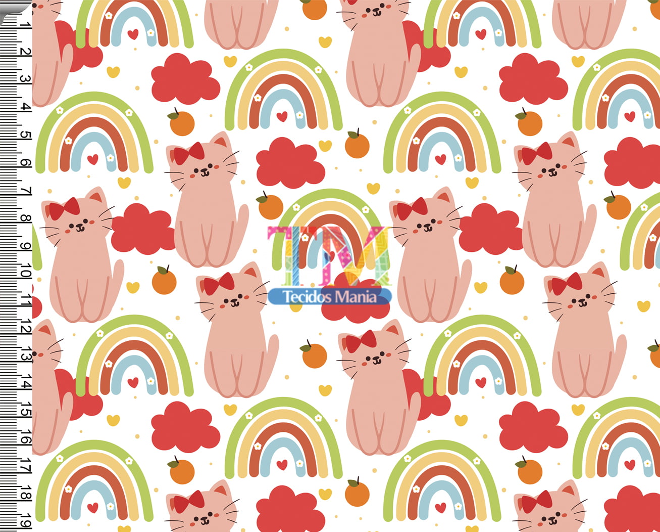 Tecido Soft estampado - Gatinha - Arco Iris