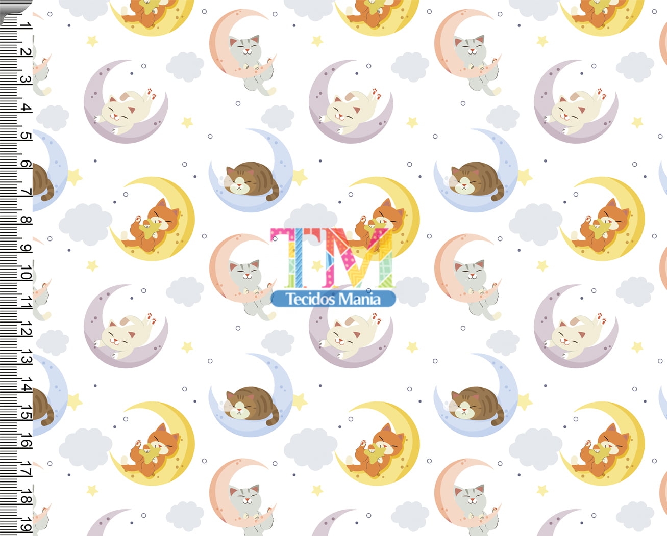 Tecido Soft estampado - Gatinhos na lua