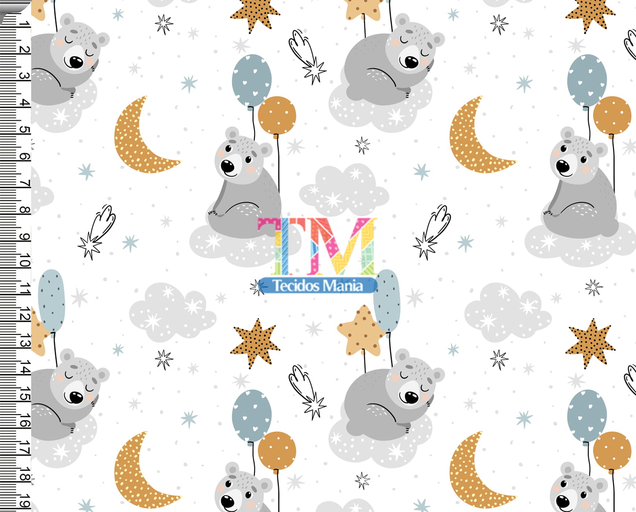 Tecido Soft estampado - Urso na nuvem