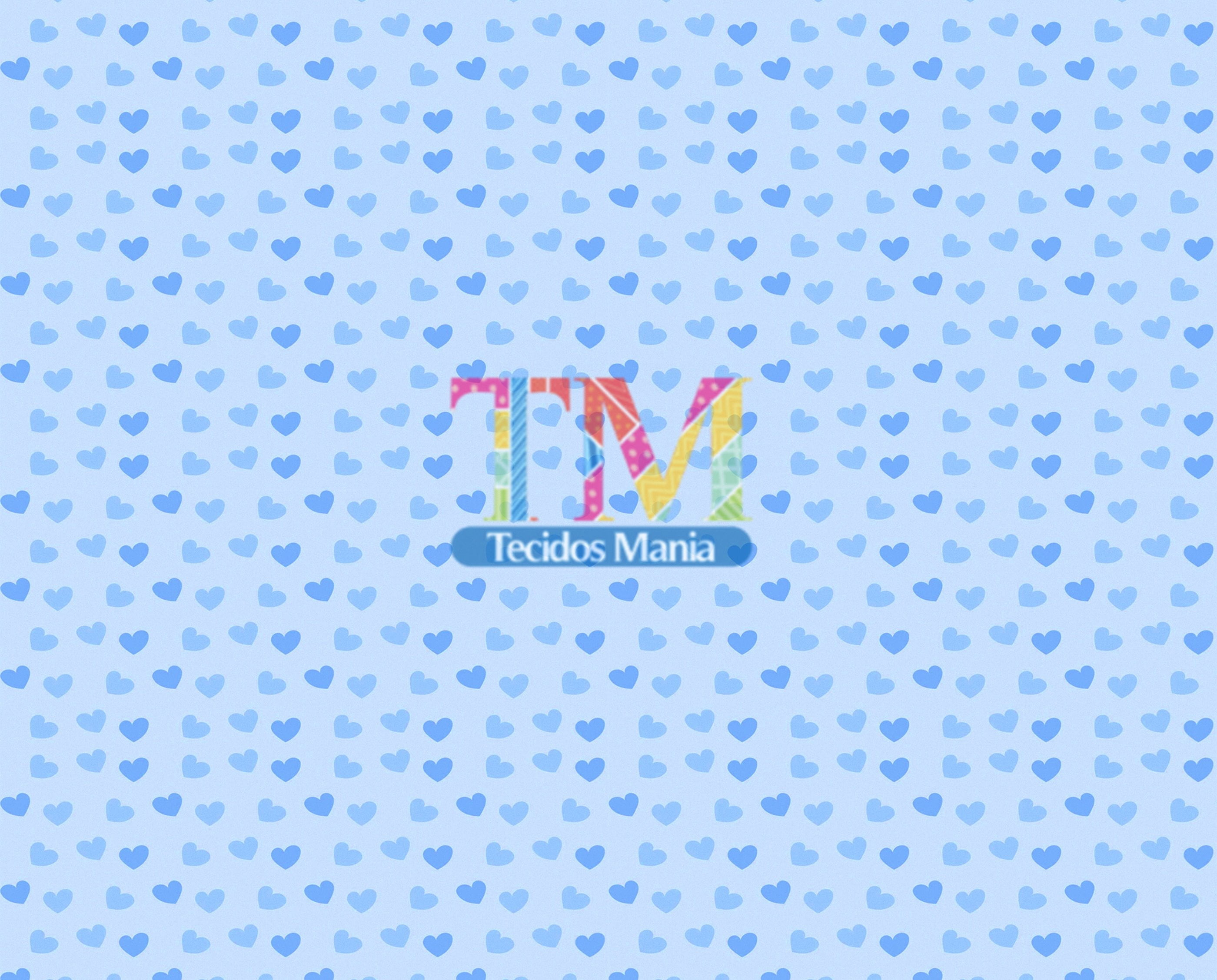 Tecido Oxford Estampa Digital - Corações Aquarela - Fundo Azul