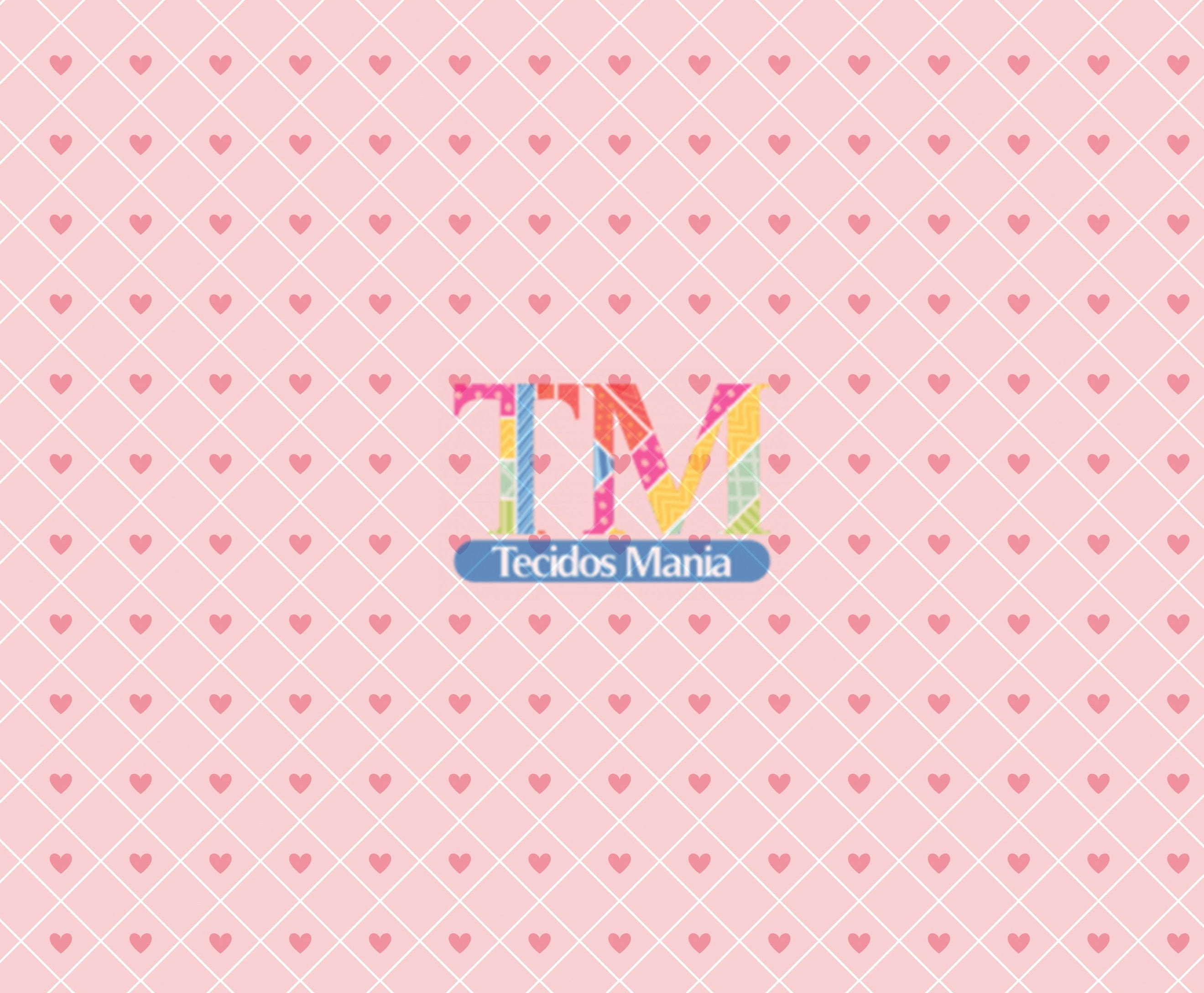 Tecido Oxford Estampa Digital - Corações - Fundo Rosa