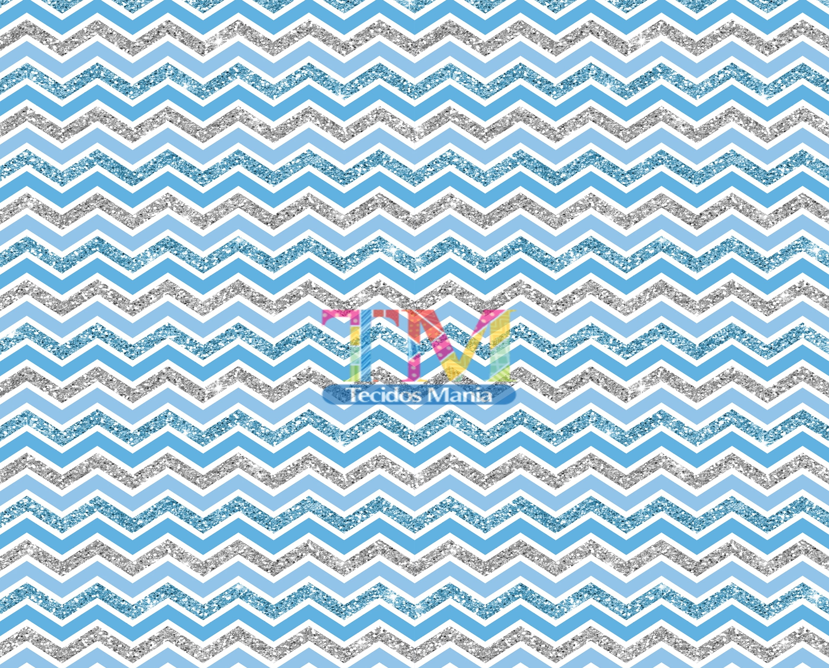 Tecido Oxford Estampa Digital - Chevron - Azul Com Glitter