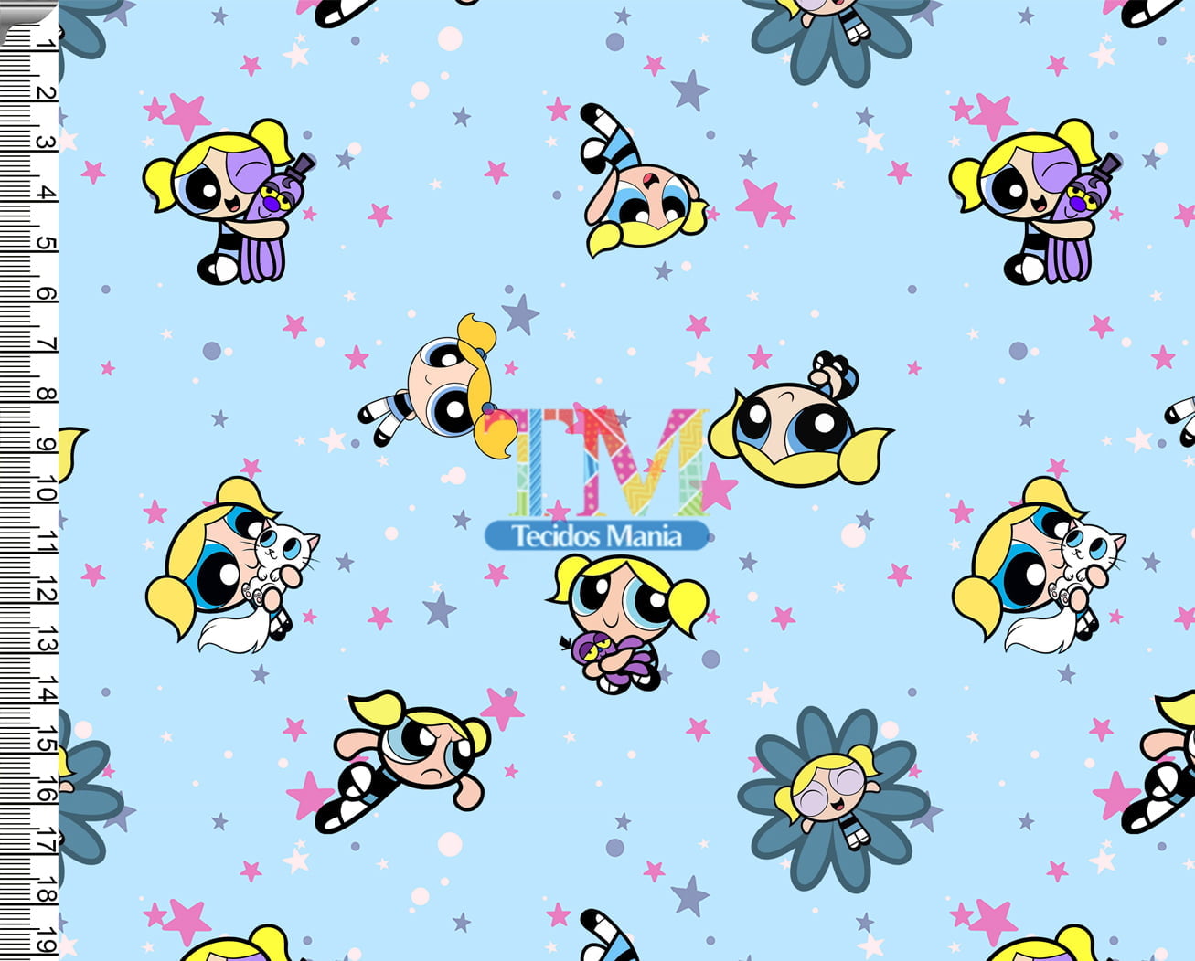 Tecido Oxford Estampa Digital - Lindinha - Super Poderosas - Fundo Azul