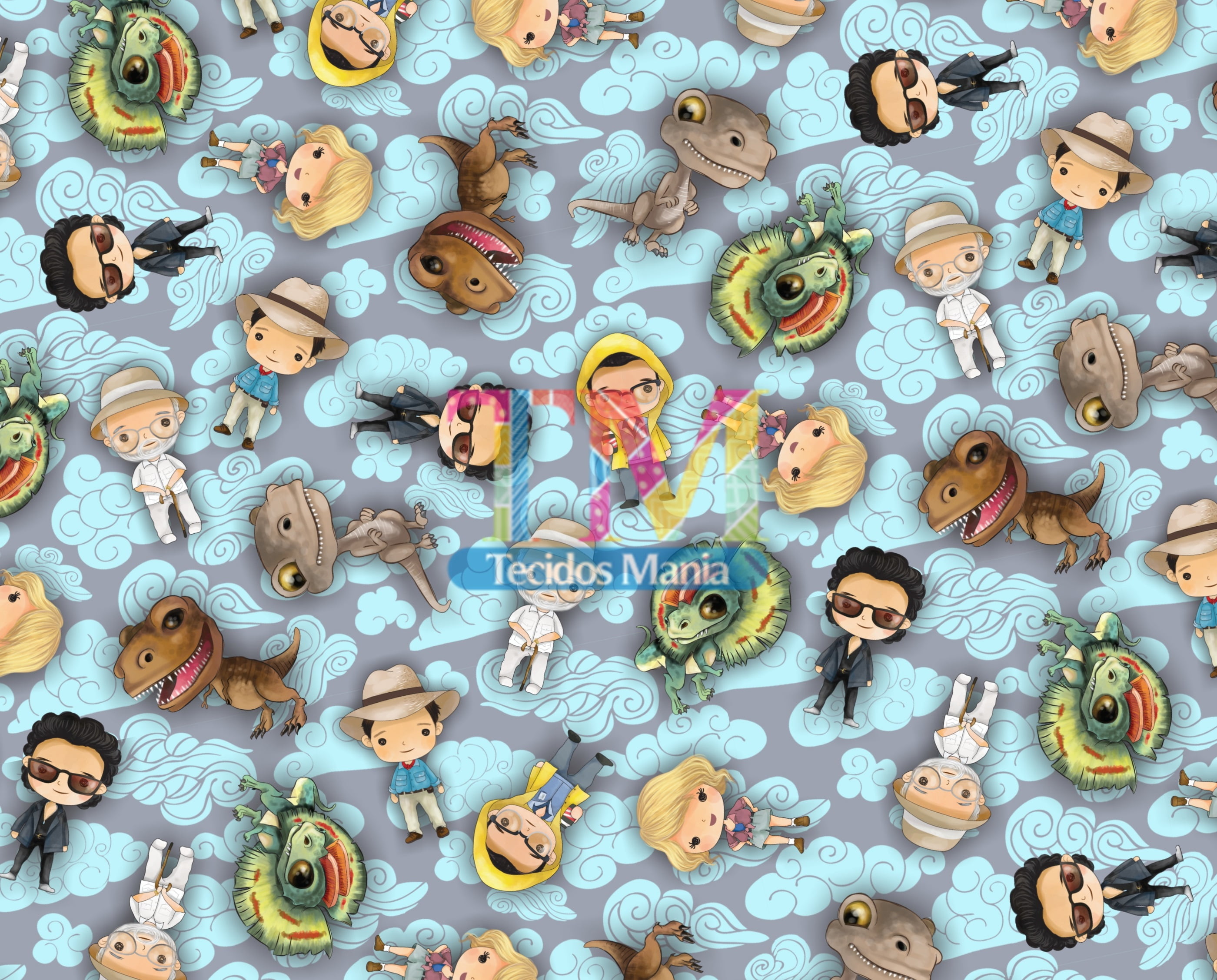 Tecido Oxford Estampa Digital - Jurassic World - Dino Nuvem