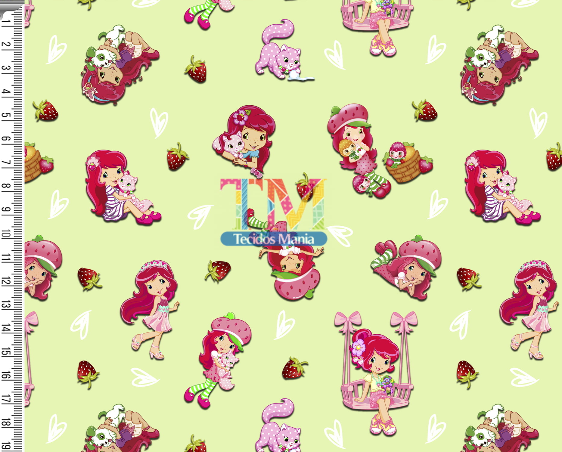 Tecido Oxford Estampa Digital - Moranguinho - Teen - Fundo Verde