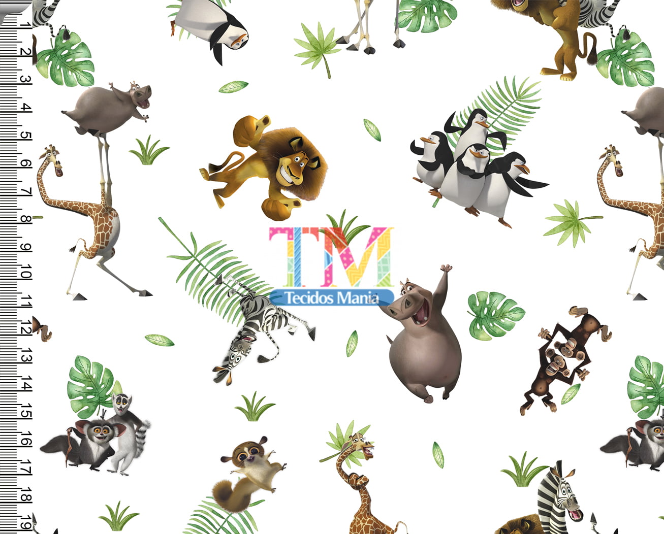 Tecido Oxford Estampa Digital - Madagascar - Folhas - Fundo Branco