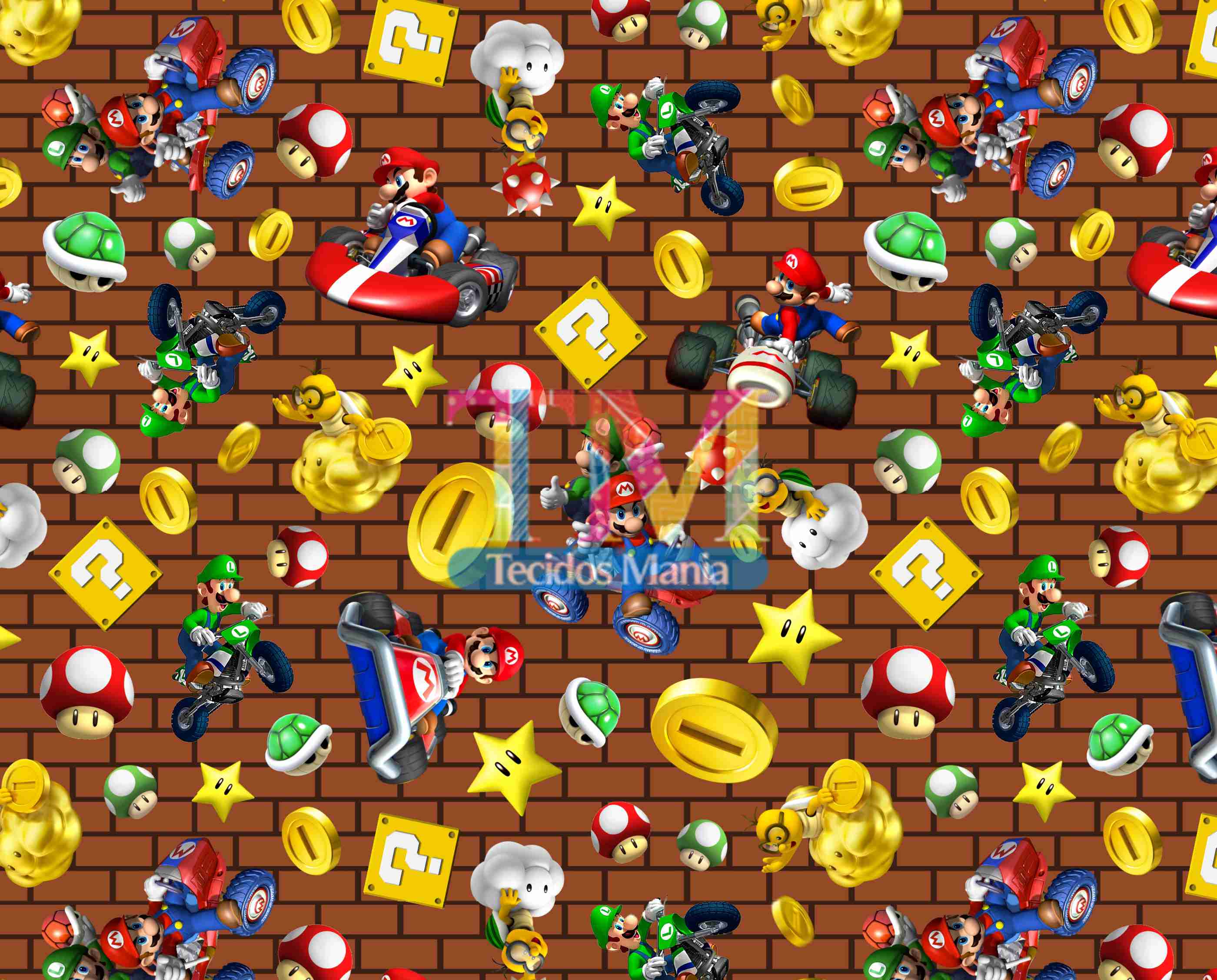 Tecido Oxford Estampa Digital - Mario Bros - Kart