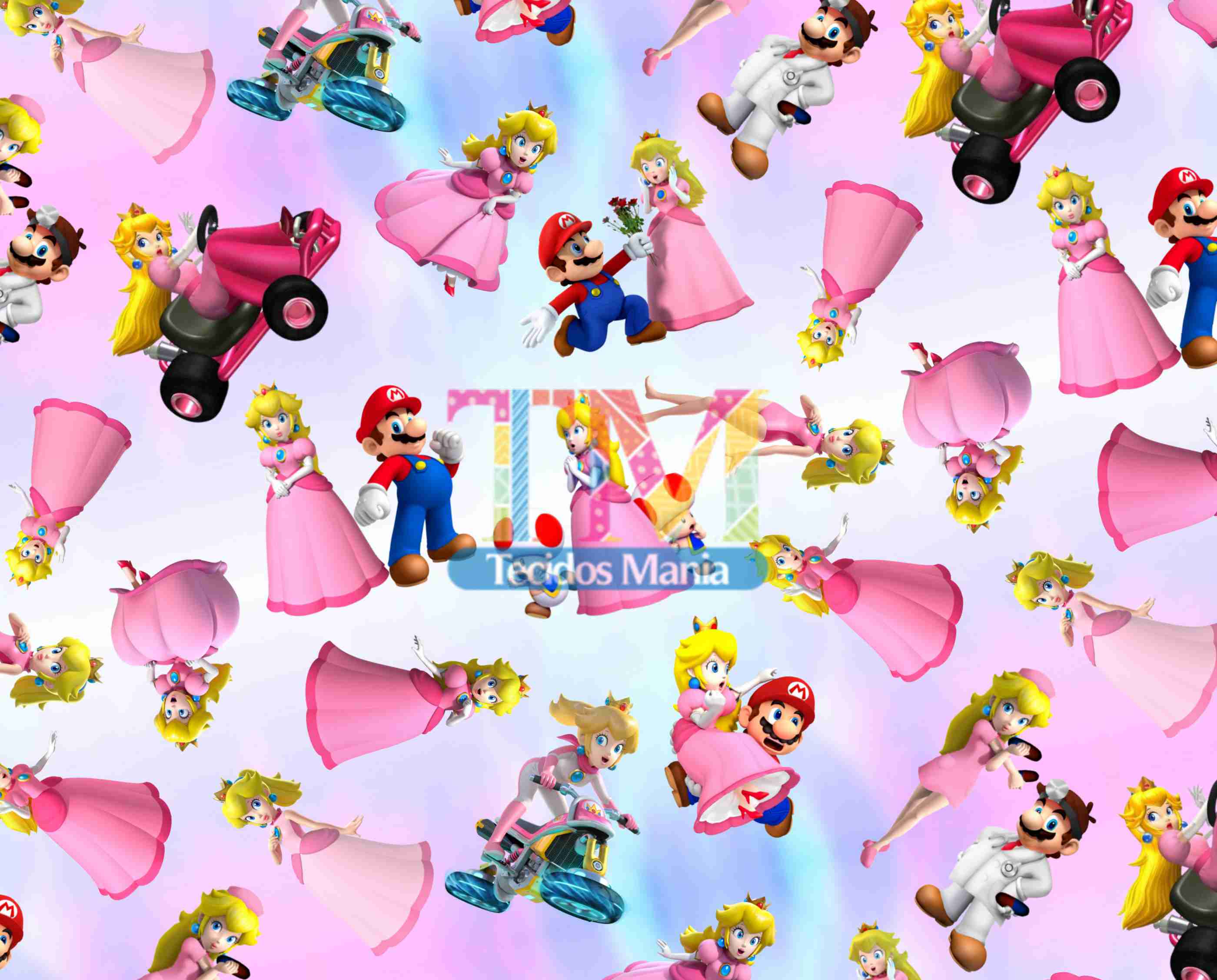 Tecido Oxford Estampa Digital - Mario Bros e Princesa Peach