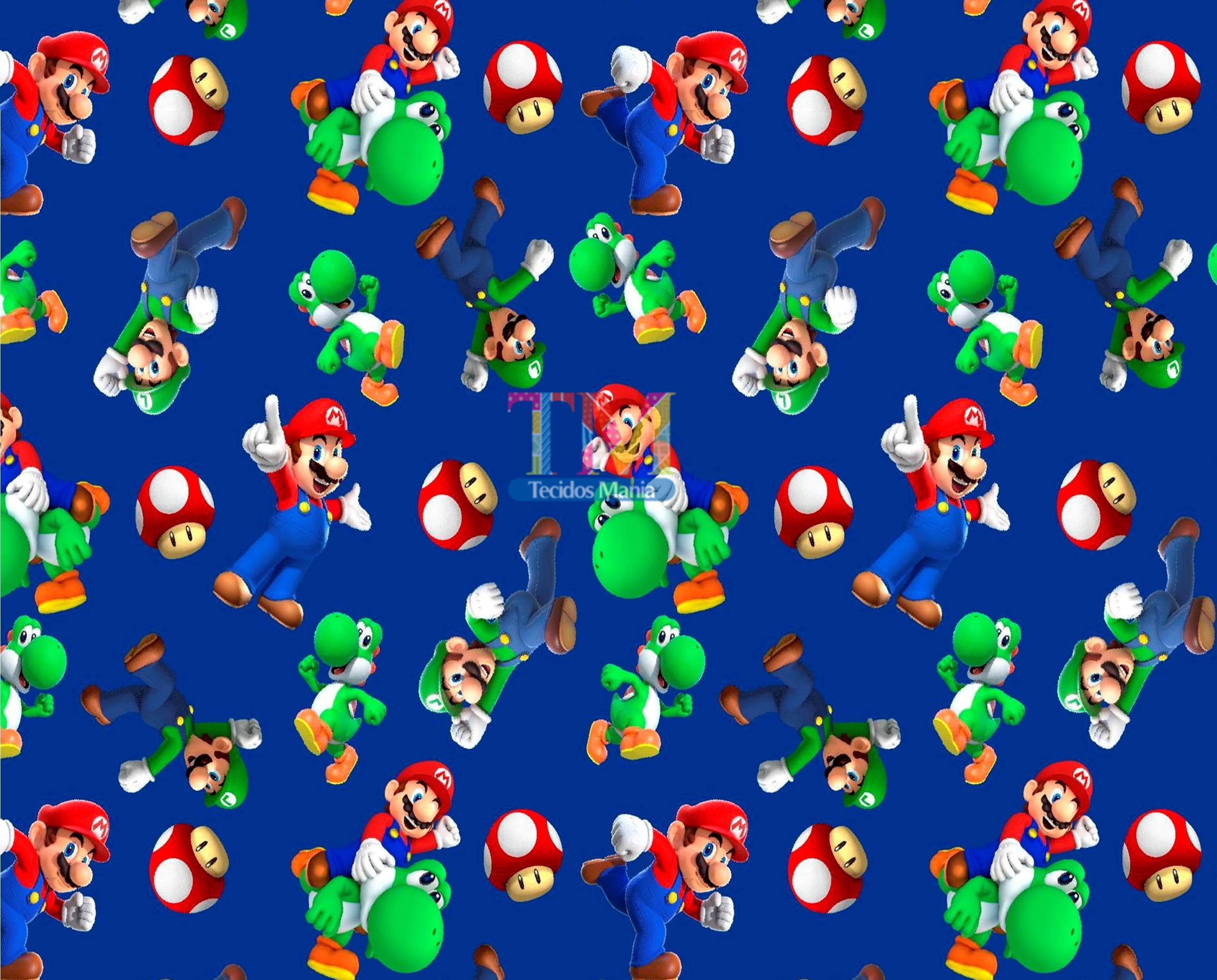 Tecido Oxford Estampa Digital - Mario Bros - Fundo Azul