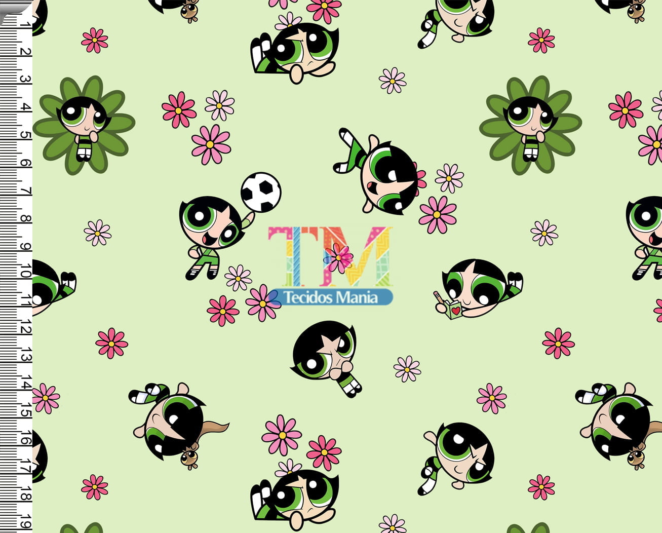 Tecido Oxford Estampa Digital - Docinho - Flores - Fundo Verde