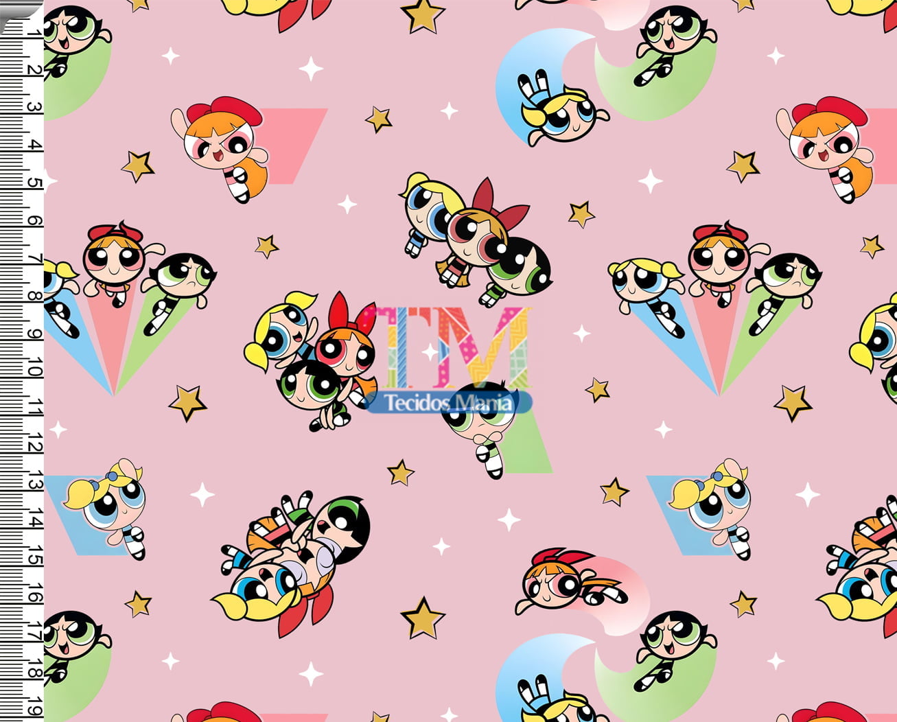 Tecido Oxford Estampa Digital - Meninas Super Poderosas - Star - Rosa