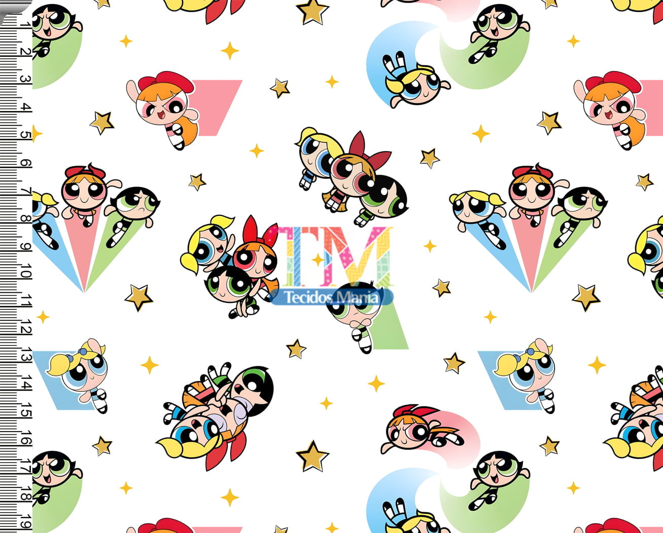 Tecido Oxford Estampa Digital - Meninas Super Poderosas - Star - Branco