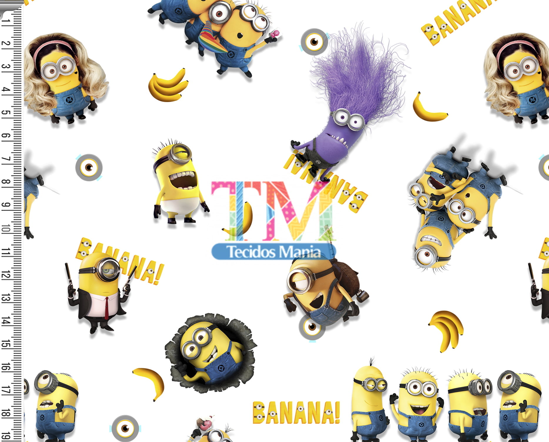 Tecido Oxford Estampa Digital - Minions Roxo - Fundo Branco