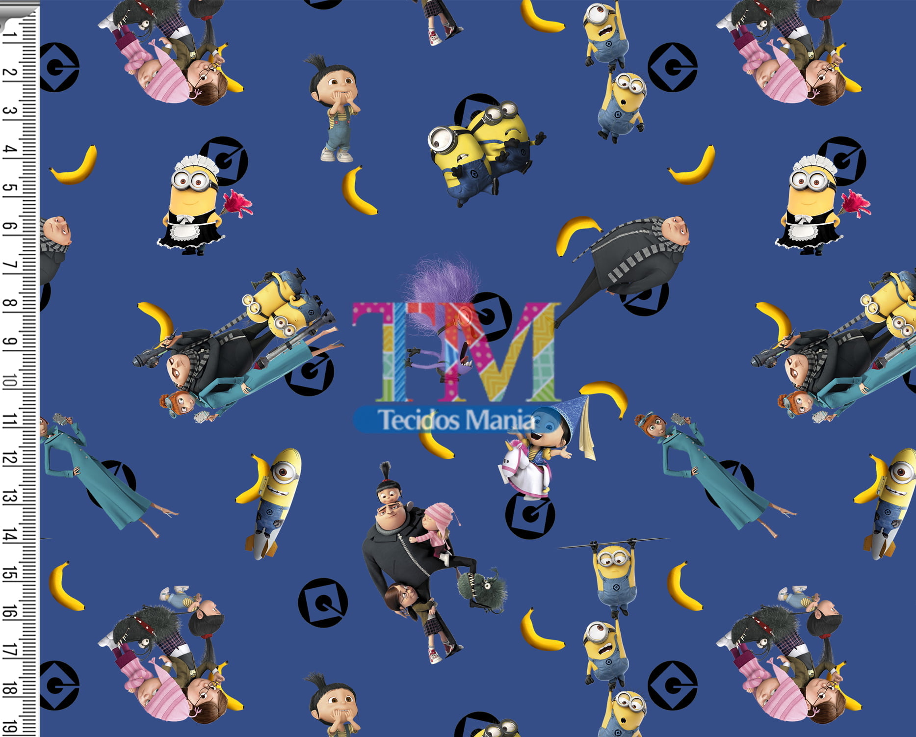 Tecido Oxford Estampa Digital - Minions - Família - Fundo Azul