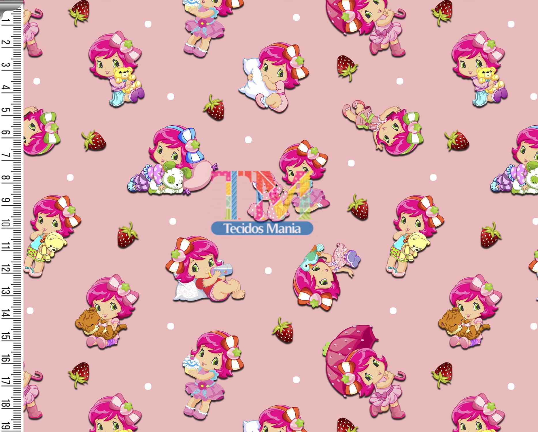 Tecido Oxford Estampa Digital - Moranguinho - Baby - Fundo Rosa