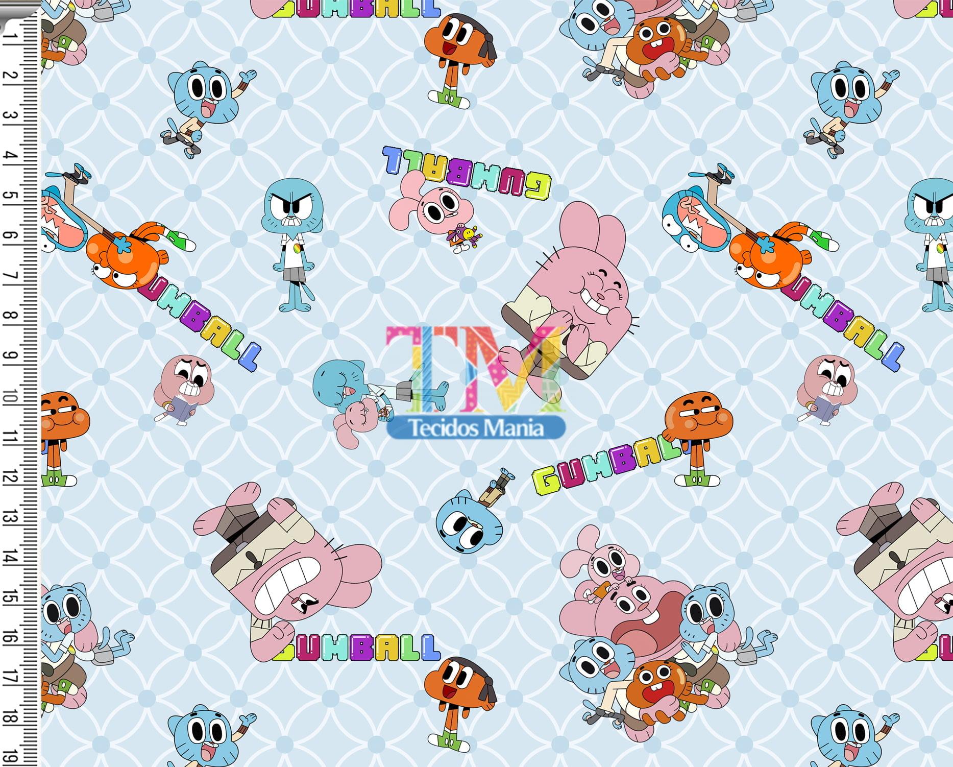 Tecido Oxford Estampa Digital - O Incrível Mundo de Gumball - Fundo Azul