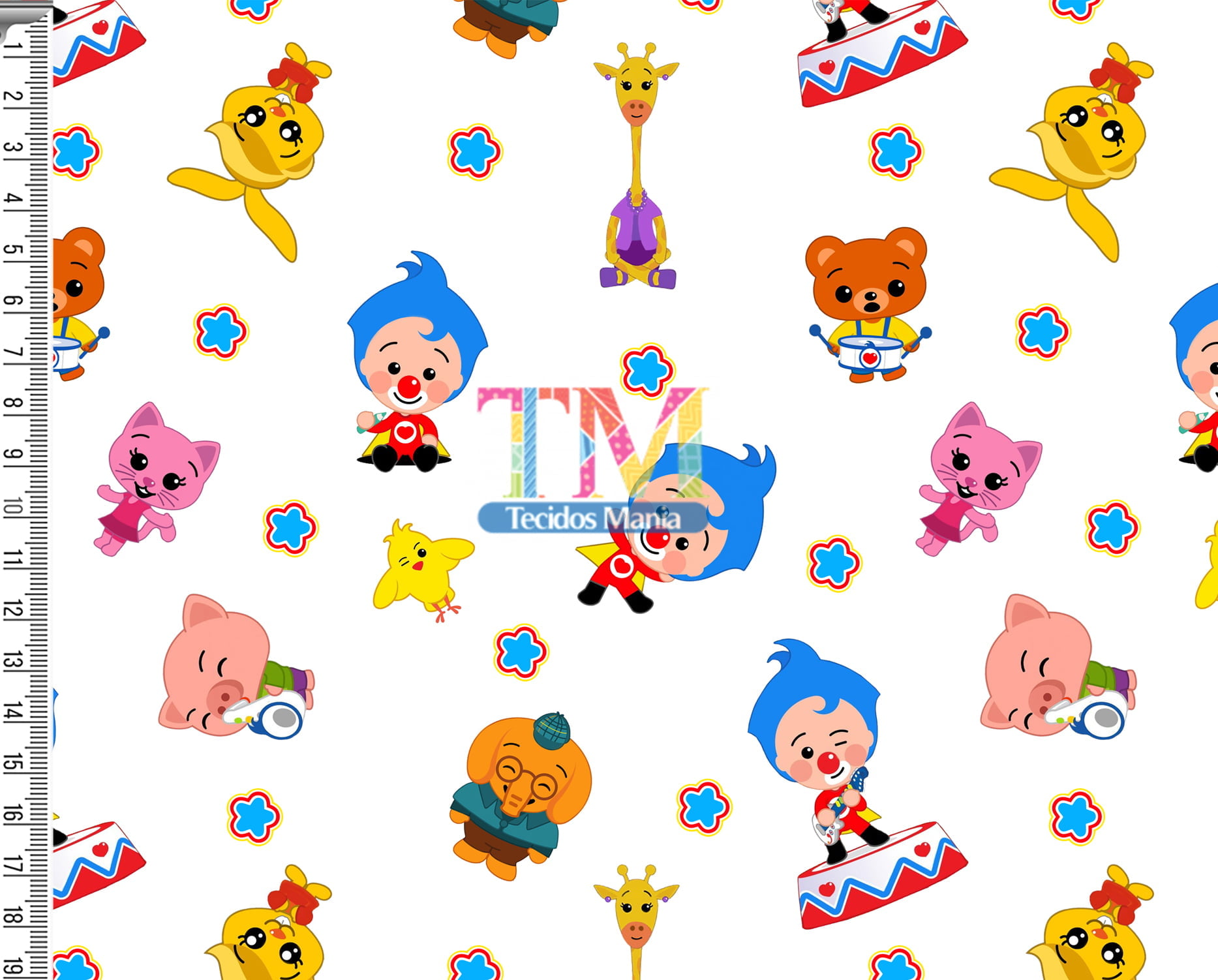 Tecido Oxford Estampa Digital - O Palhaço Plim Plim - Fundo Branco