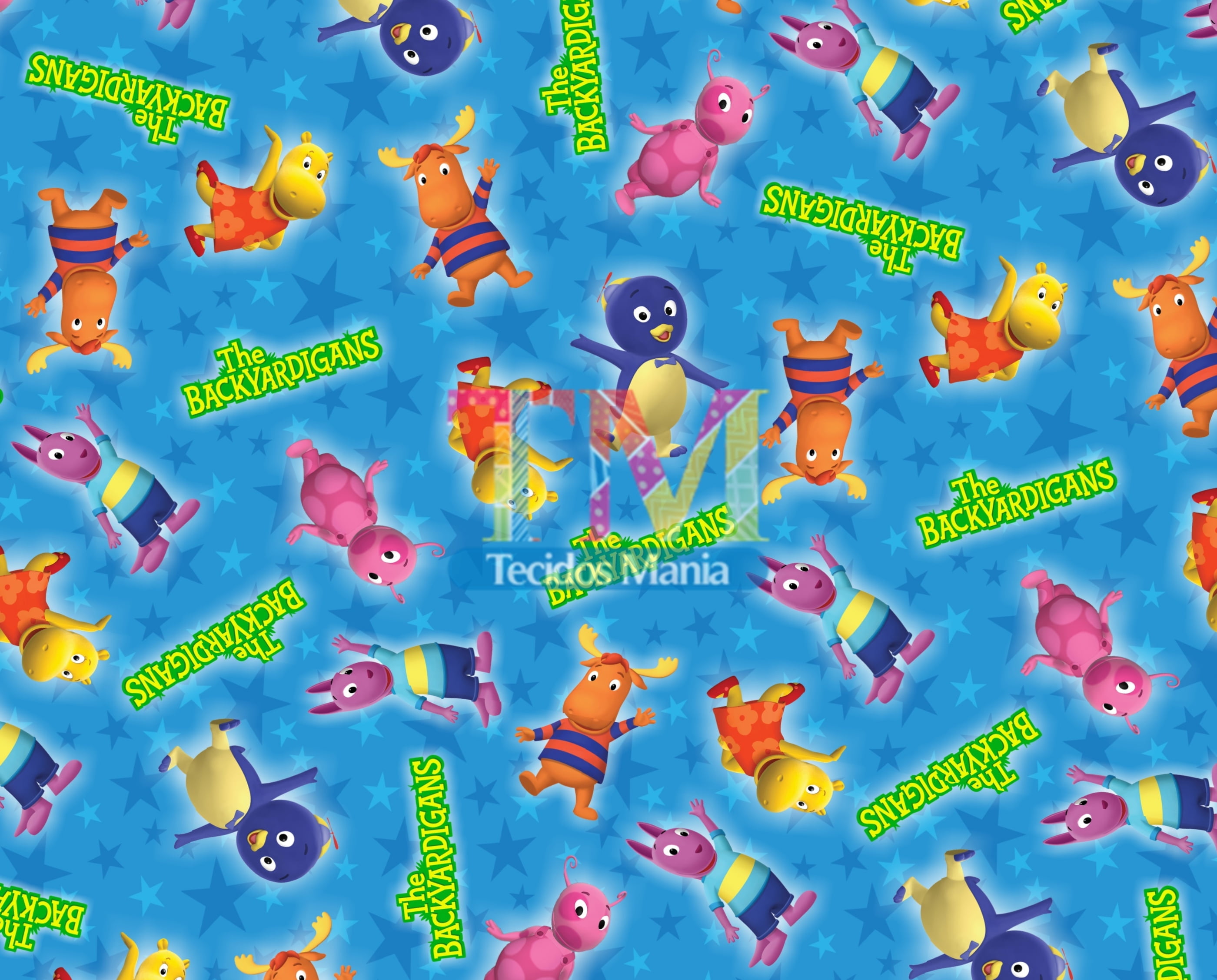 Tecido Oxford Estampa Digital - Os Backyardigans - Fundo Azul