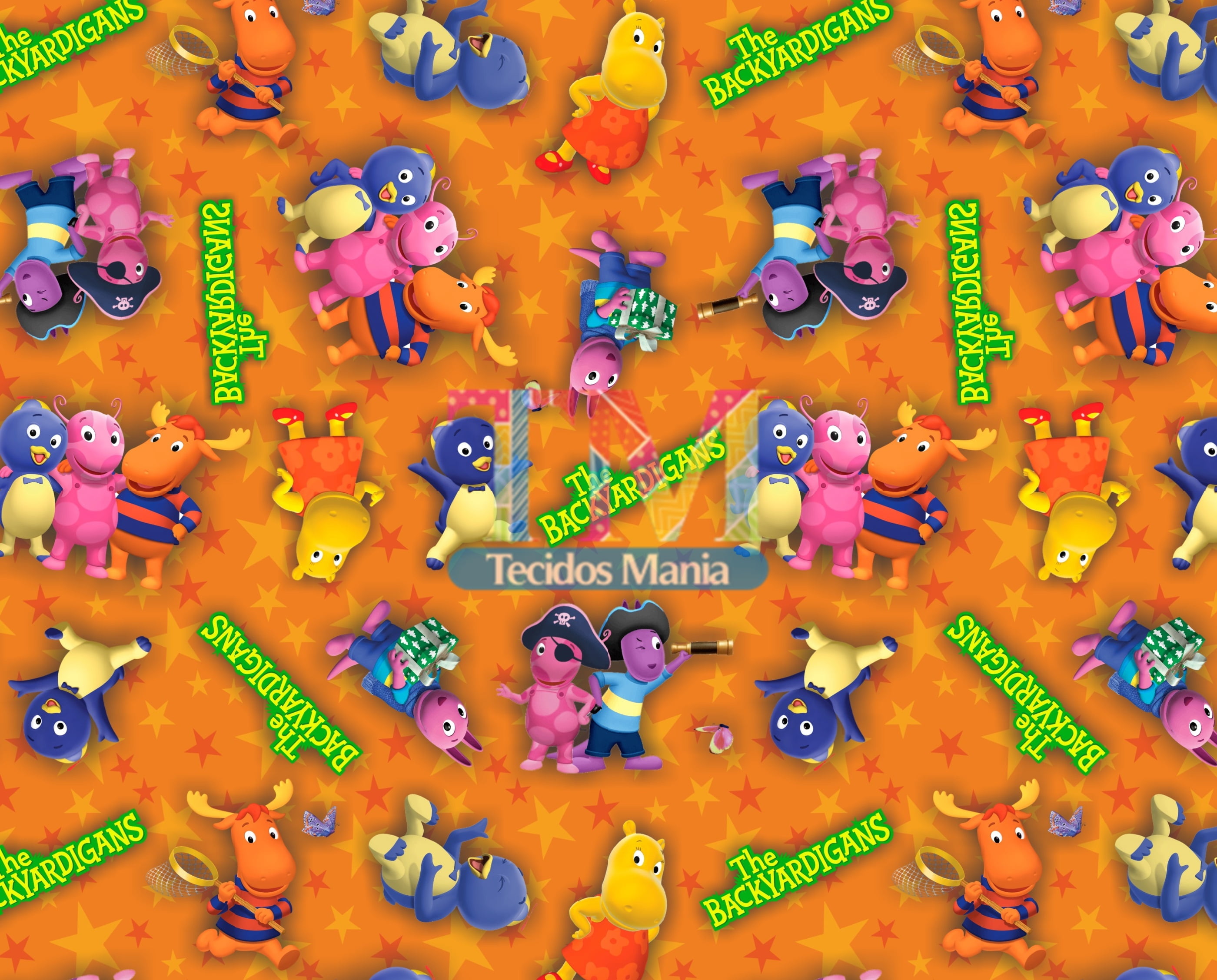 Tecido Oxford Estampa Digital - Os Backyardigans - Fundo Laranja