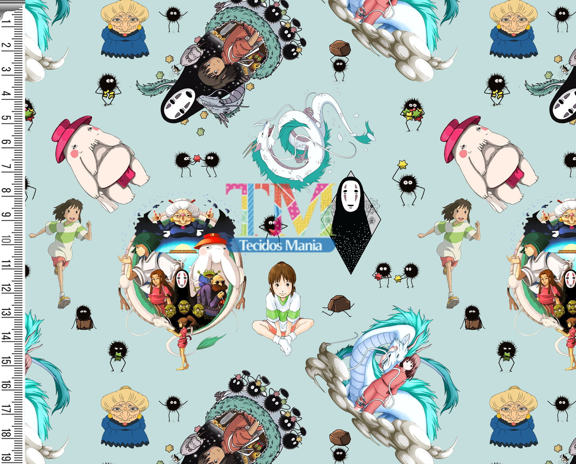 Tecido Oxford Estampa Digital - A Viagem De Chihiro - Fundo Azul