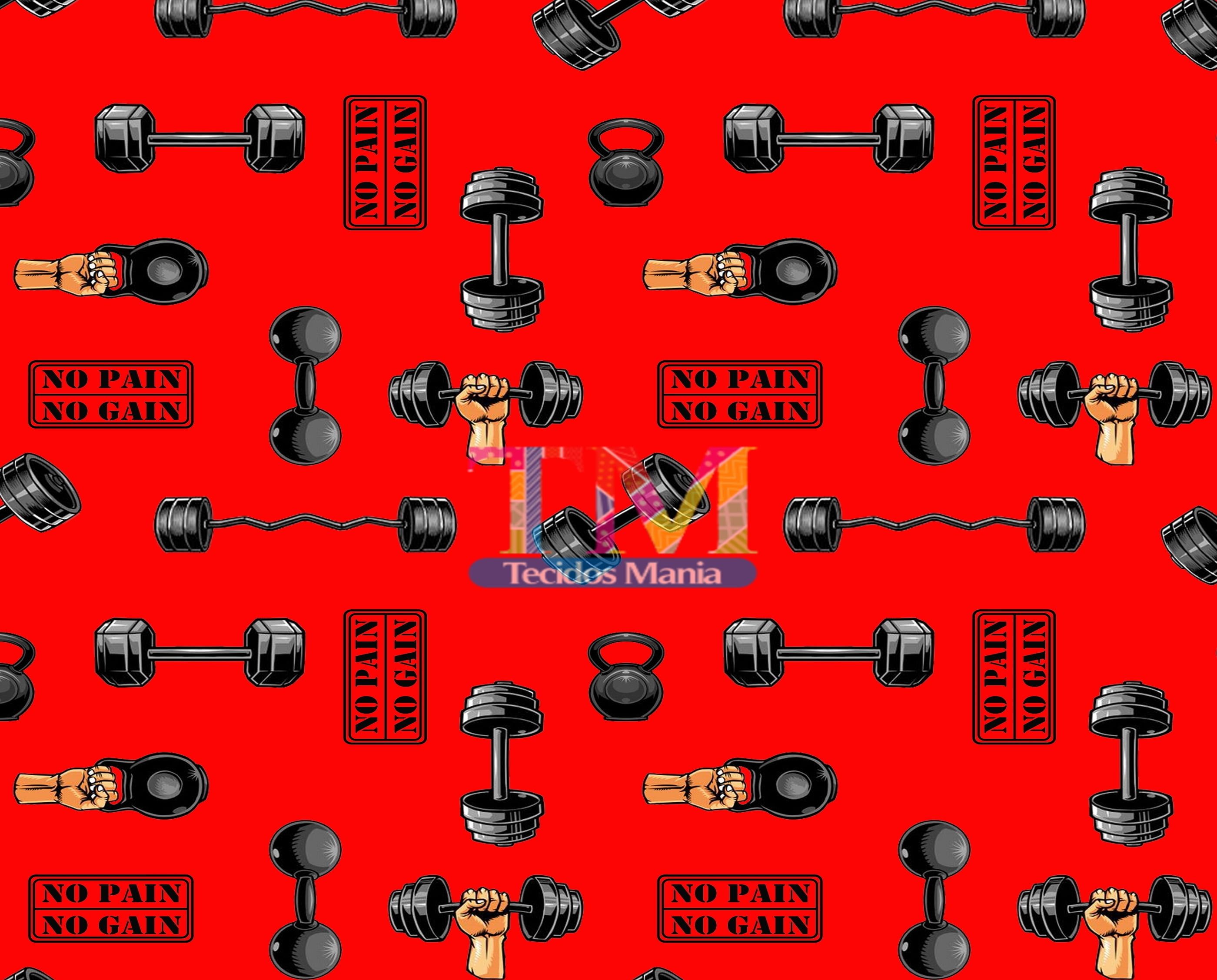Tecido Oxford Estampa Digital - Academia - Musculação - Fundo Vermelho
