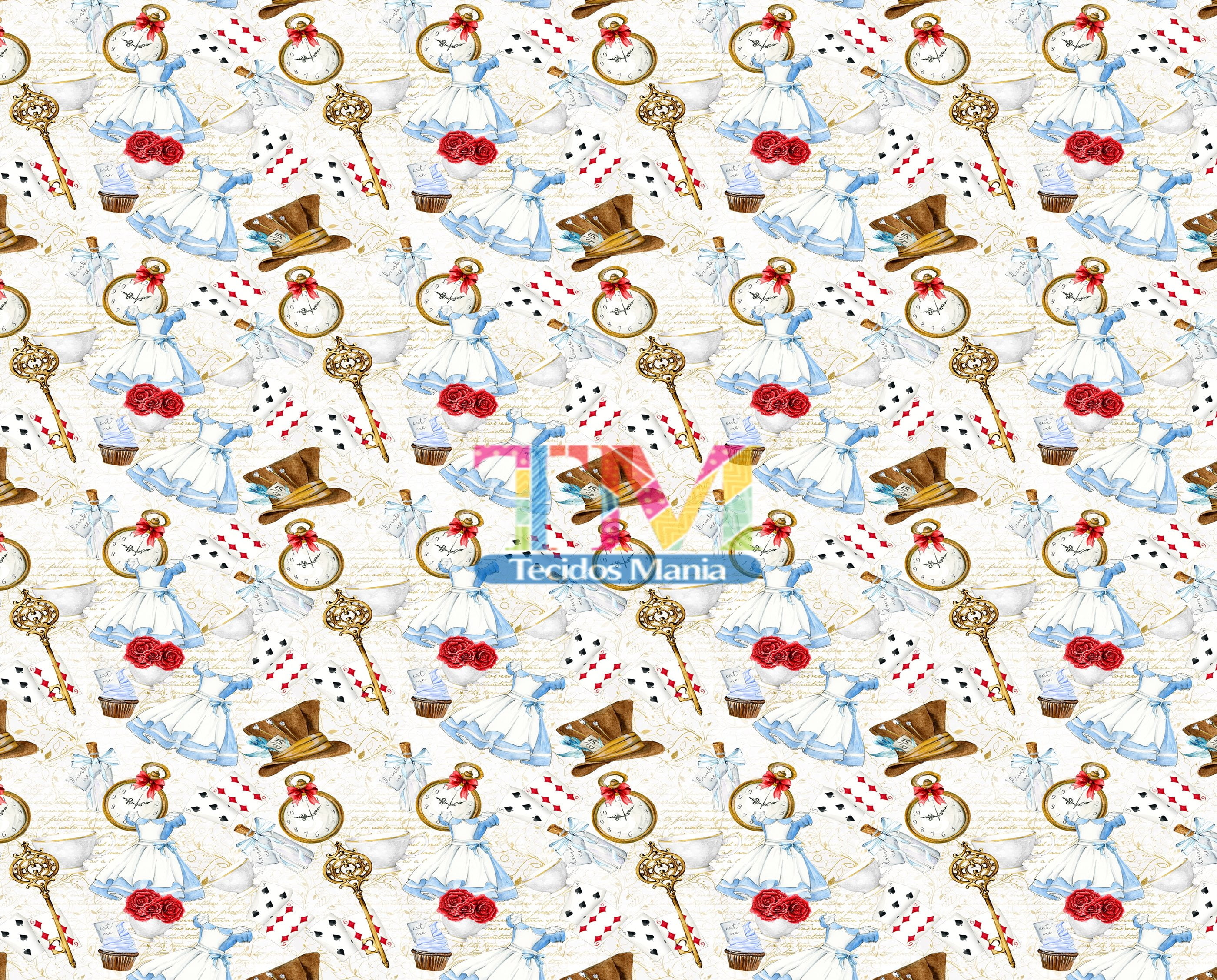 Tecido Oxford Estampa Digital - Alice No Pais Das Maravilhas - Vestido