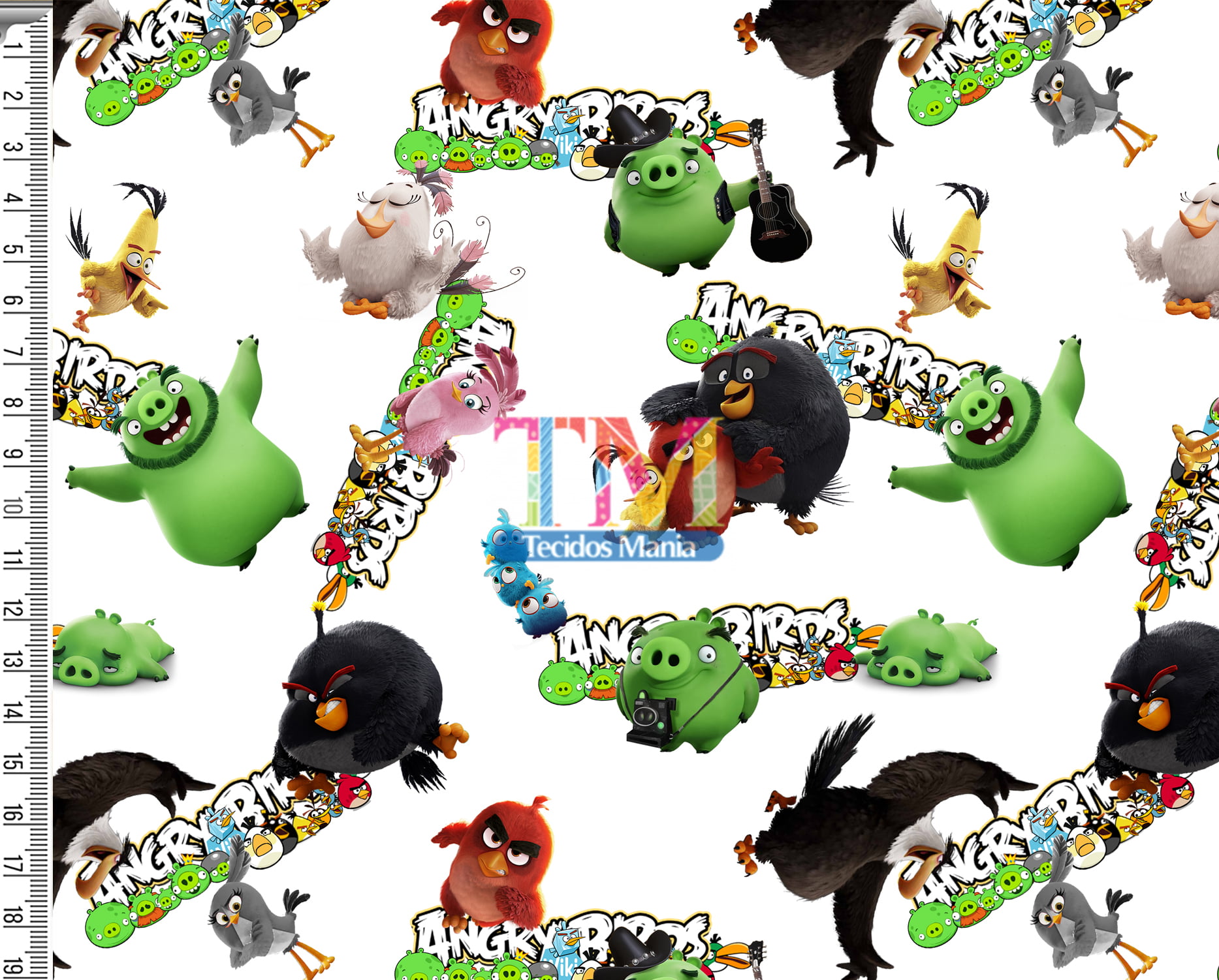 Tecido Oxford Estampa Digital - Angry Birds E Sua Turma - Fundo Branco