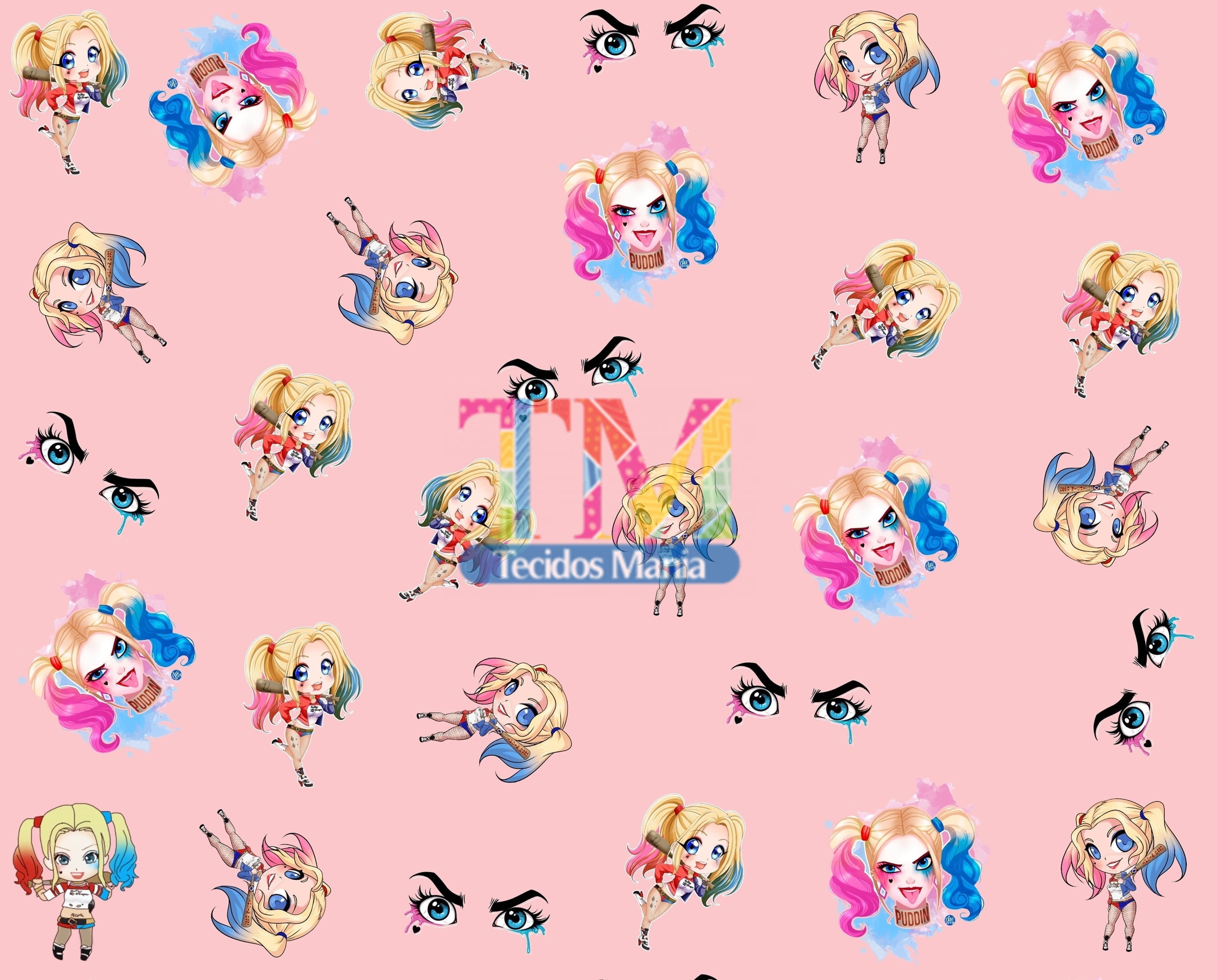 Tecido Oxford Estampa Digital - Arlequina - Fundo Rosa