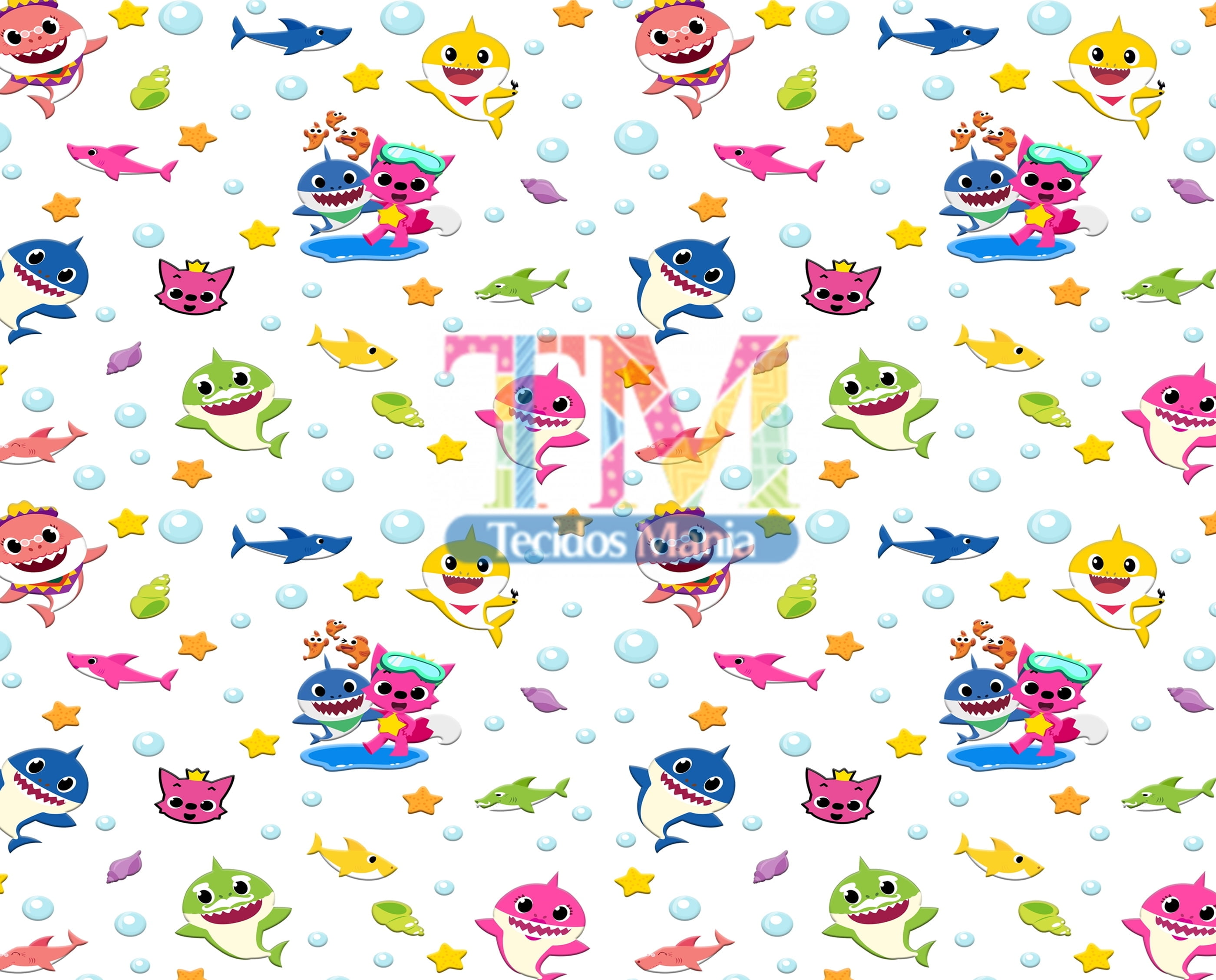 Tecido Oxford Estampa Digital - Baby Shark - Bolhas