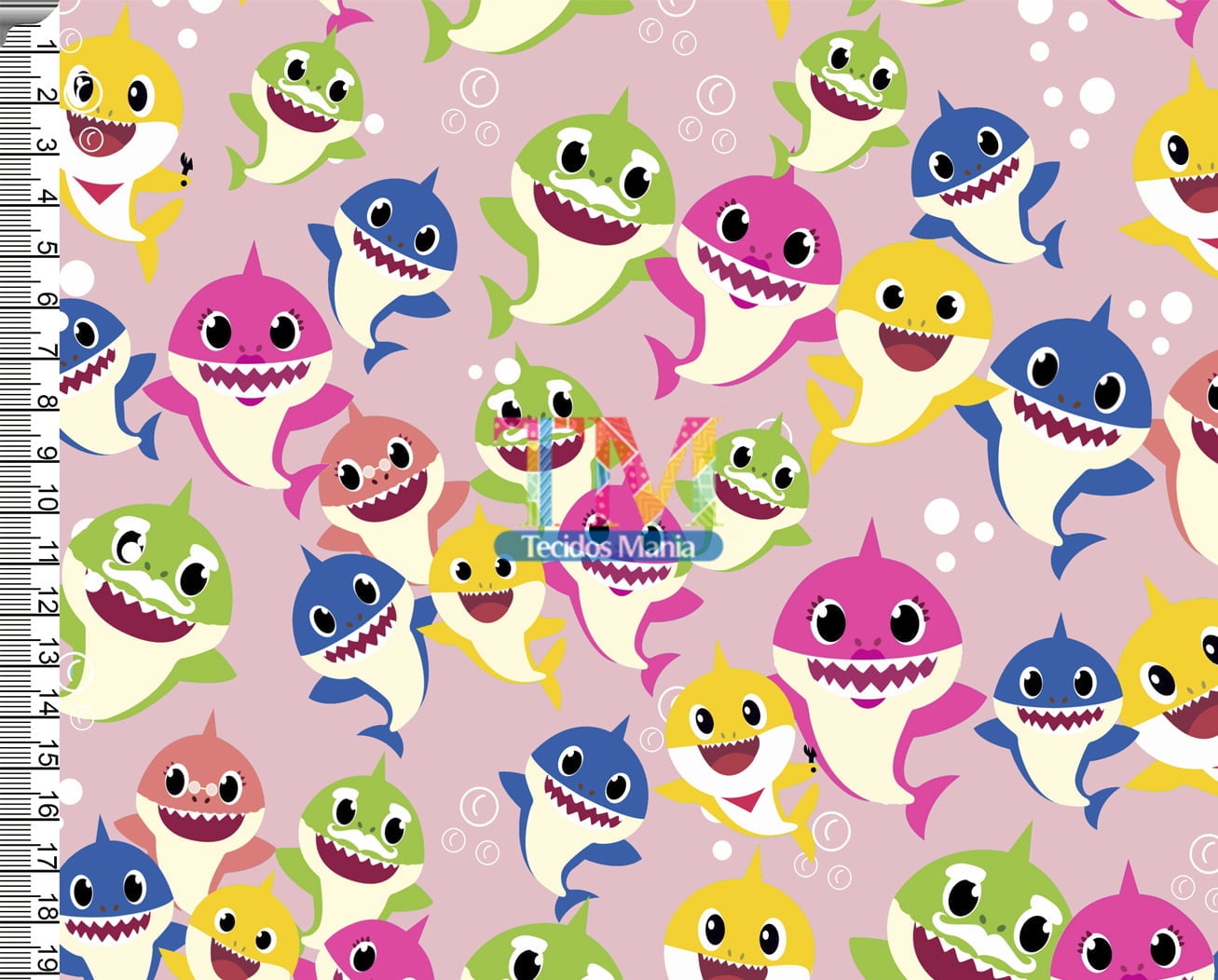 Tecido Oxford Estampa Digital - Baby Shark - Fundo Rosa