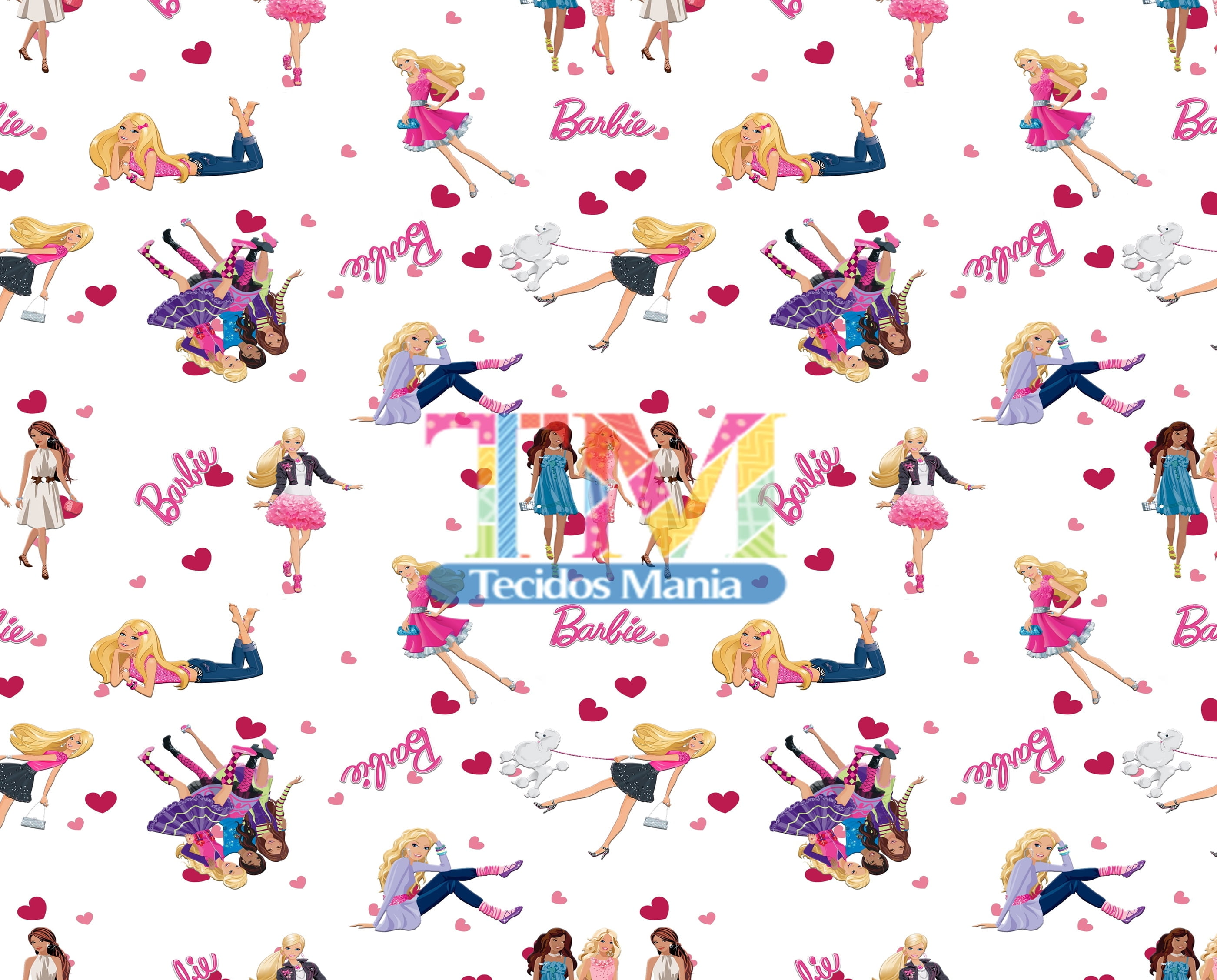 Tecido Oxford Estampa Digital - Barbie E Suas Amigas - Fundo Branco