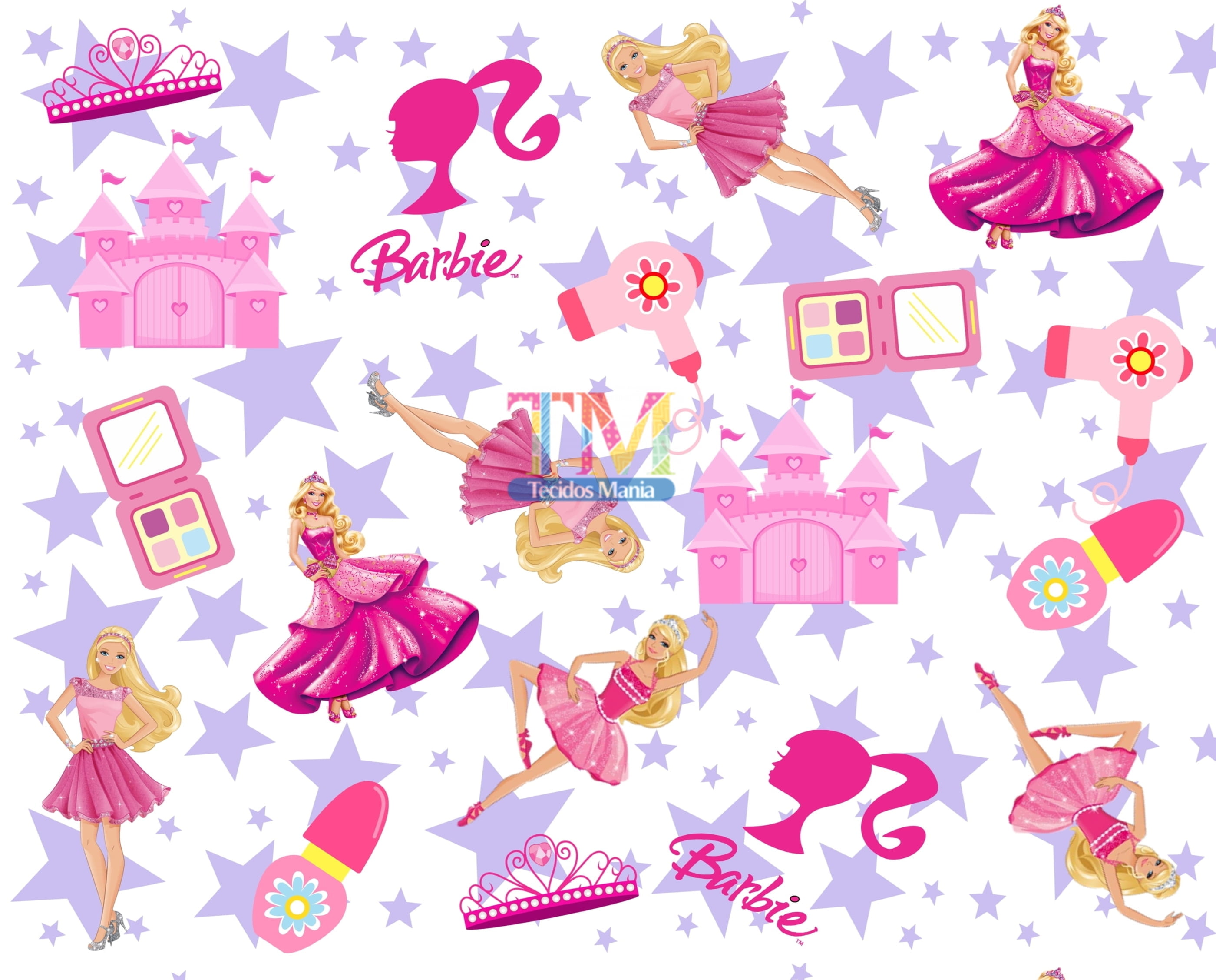 Tecido Oxford Estampa Digital - Barbie - Fundo Branco