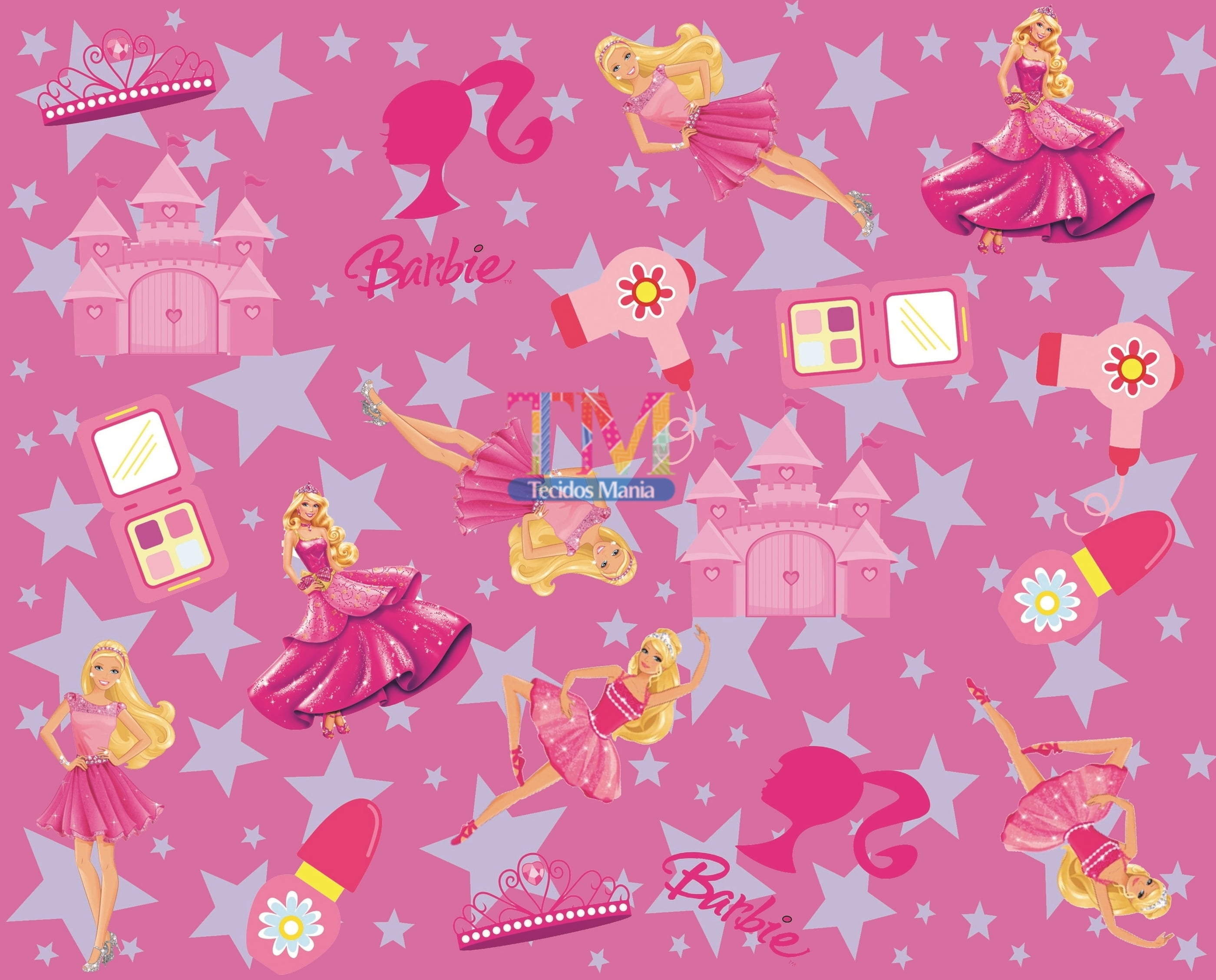 Tecido Oxford Estampa Digital - Barbie - Fundo Rosa