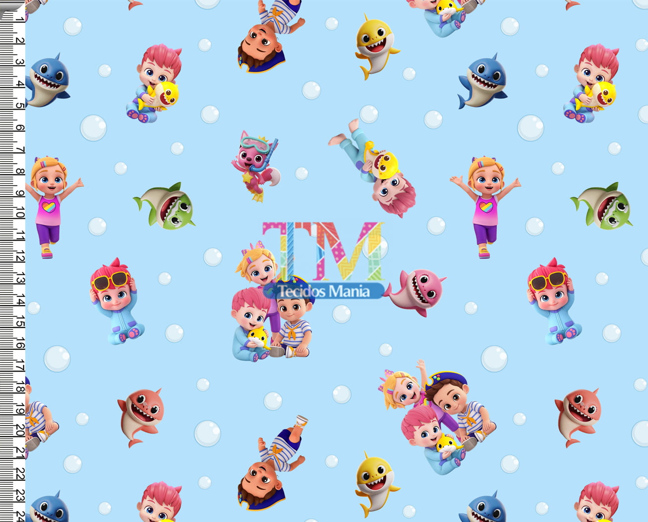 Tecido Oxford Estampa Digital - Bebefinn - bolhas - Fundo azul