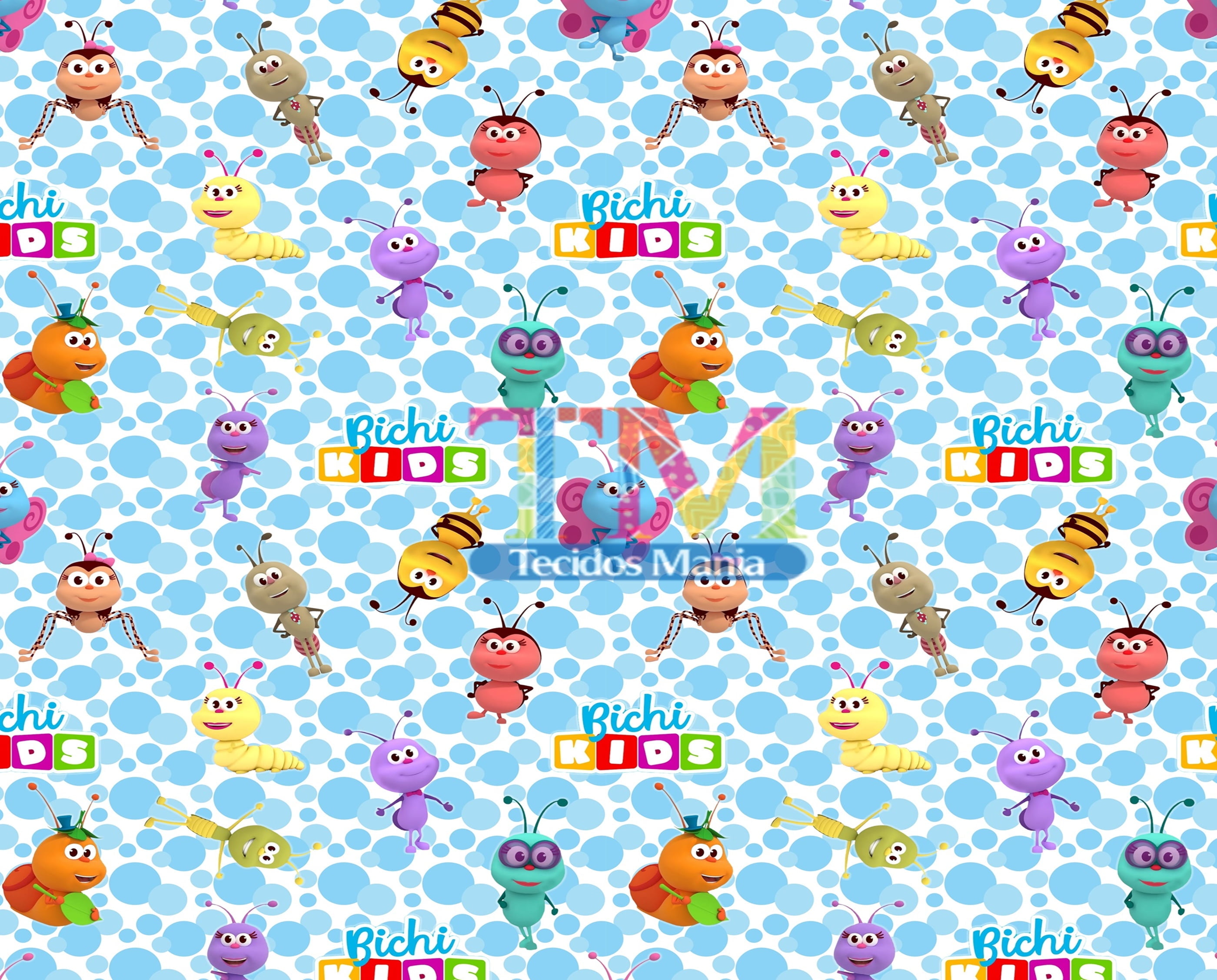Tecido Oxford Estampa Digital - Bichikids - Bolas Azul